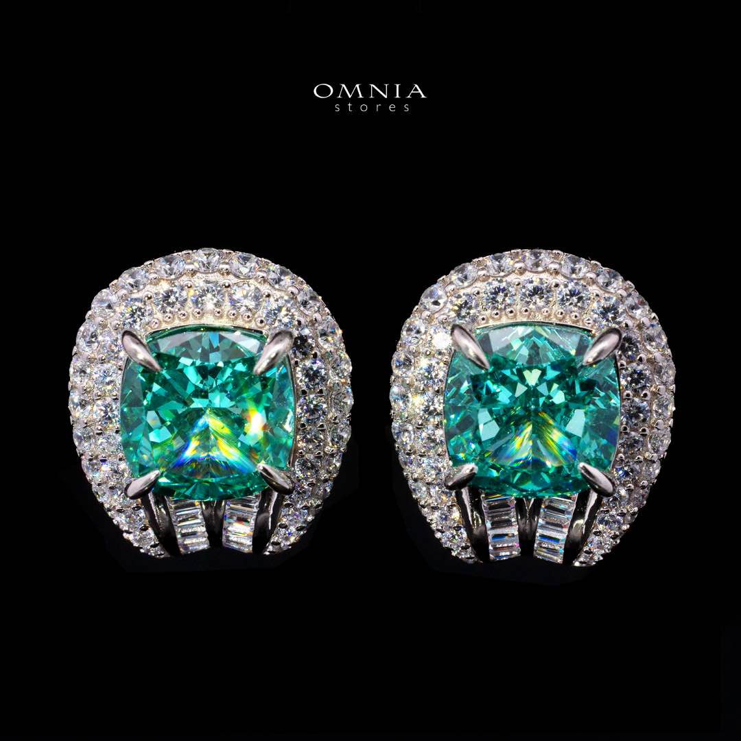 Omnia Katy Turquoise Clip Earrings With High Quality Simulated Diamonds in 925 Silver