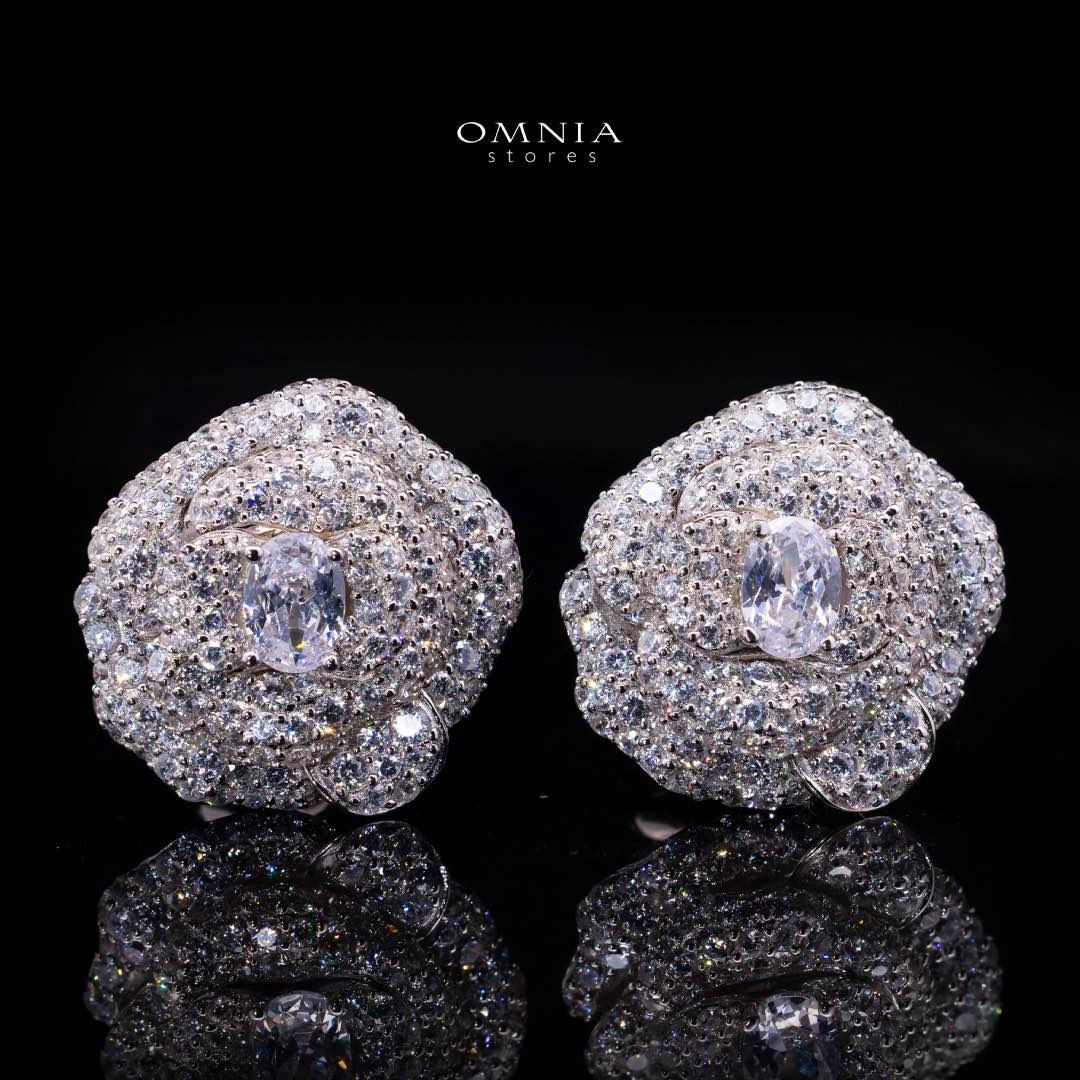 Omnia Eiza Rose Clip Earrings With High Quality Simulated Diamonds In 925 Silver