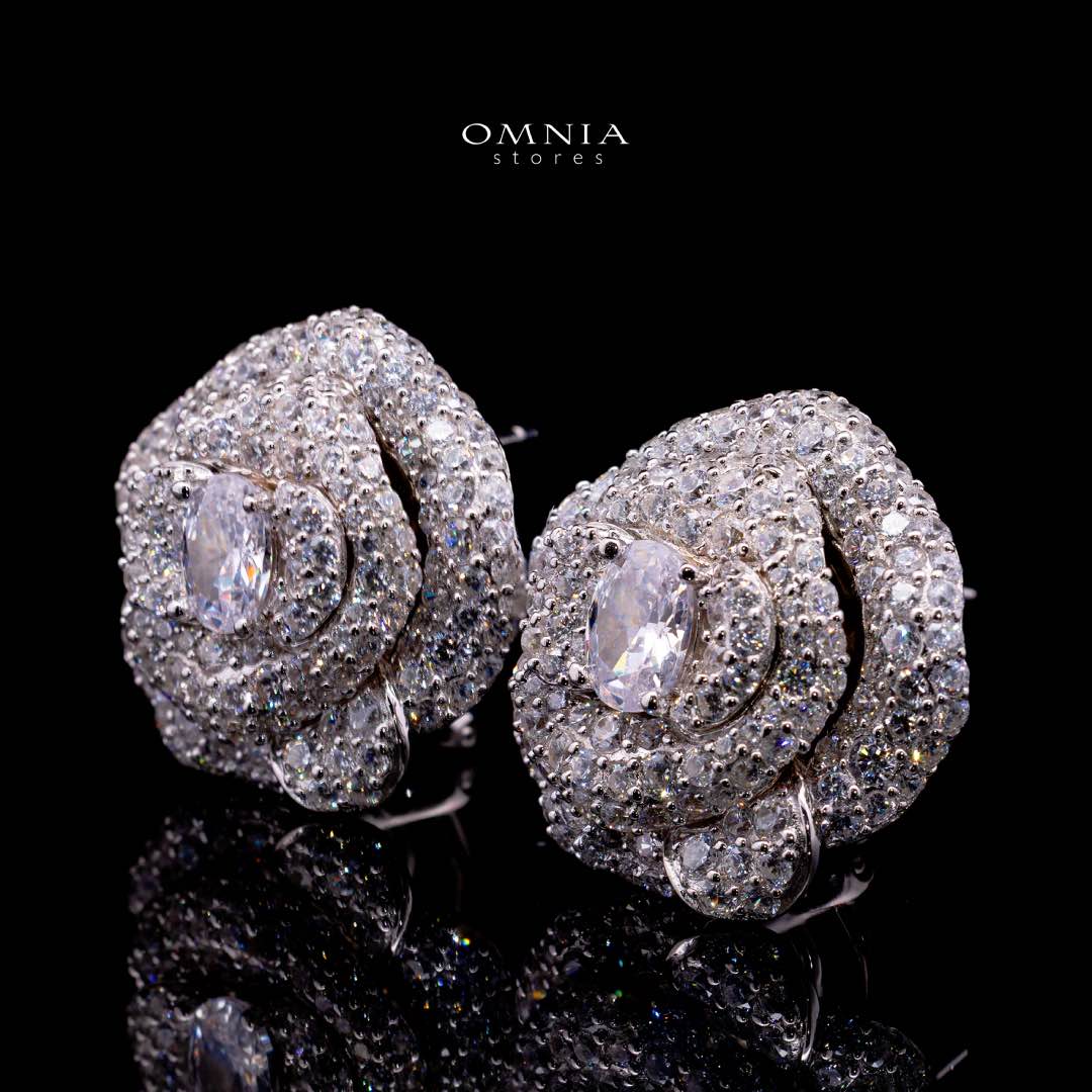 Omnia Eiza Rose Clip Earrings With High Quality Simulated Diamonds In 925 Silver
