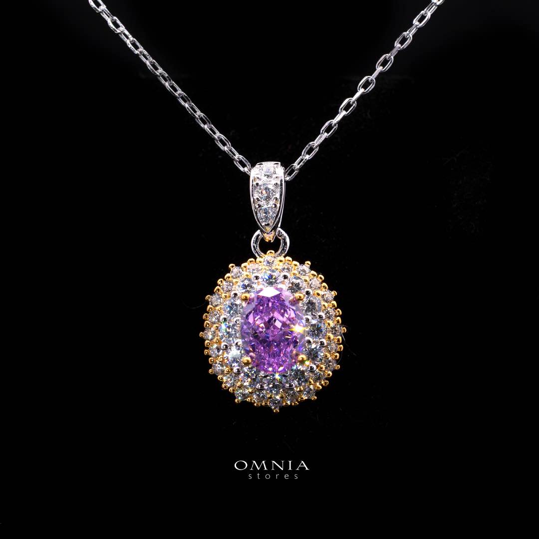 Omnia Faryal Oval Purple Pendant Necklace in 92.5 Silver with High Quality Simulated Diamonds