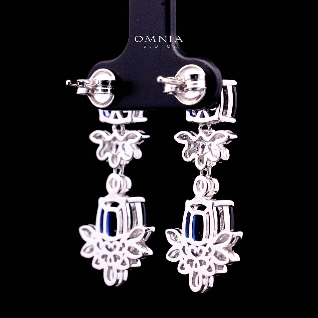 Omnia Alyah White and Blue Floral Earrings With High Quality Sapphire Lab Grown Stones in 925 Silver