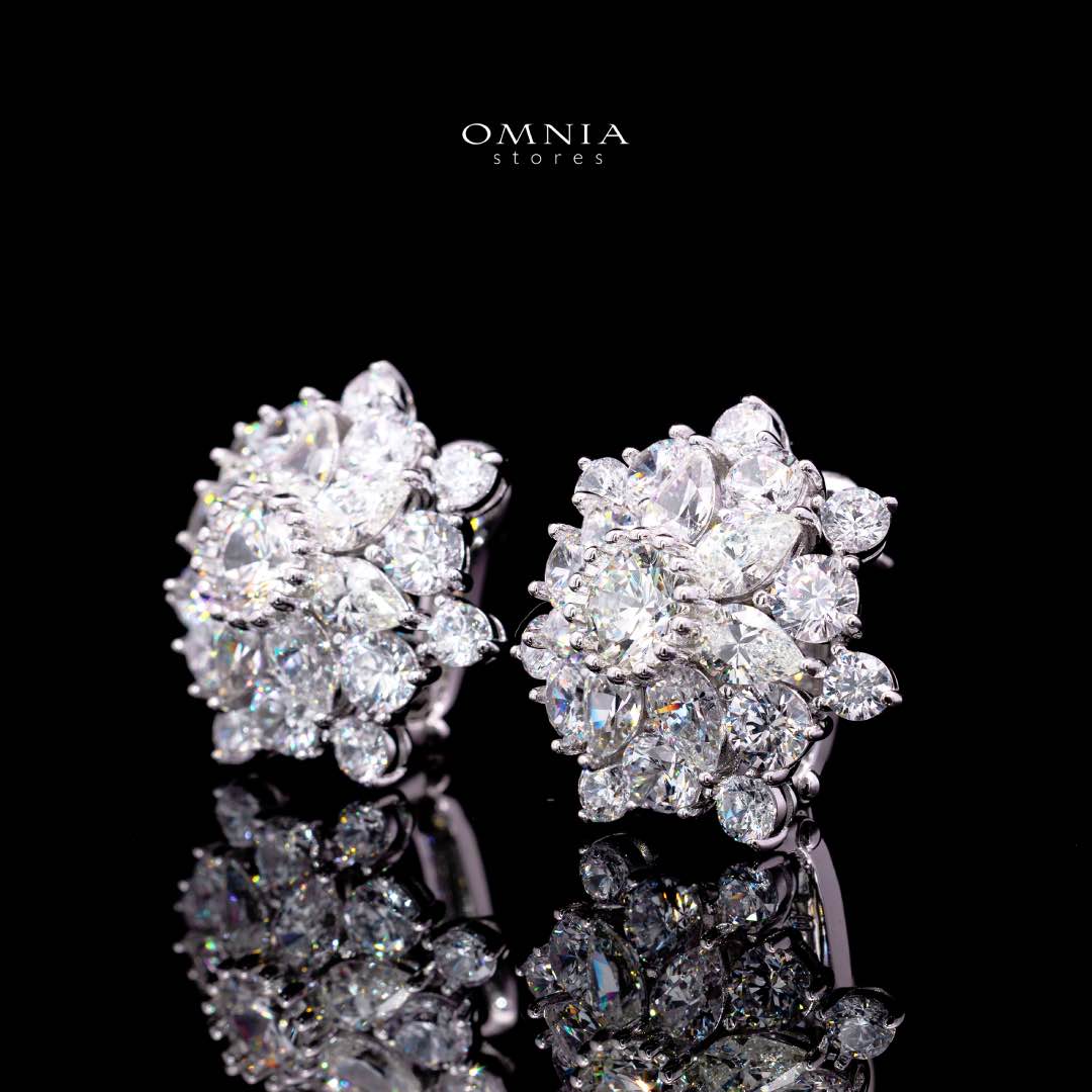 Melika White Floral Design Clip Earrings In 925 Silver High Quality Certified Lab Crafted Stones