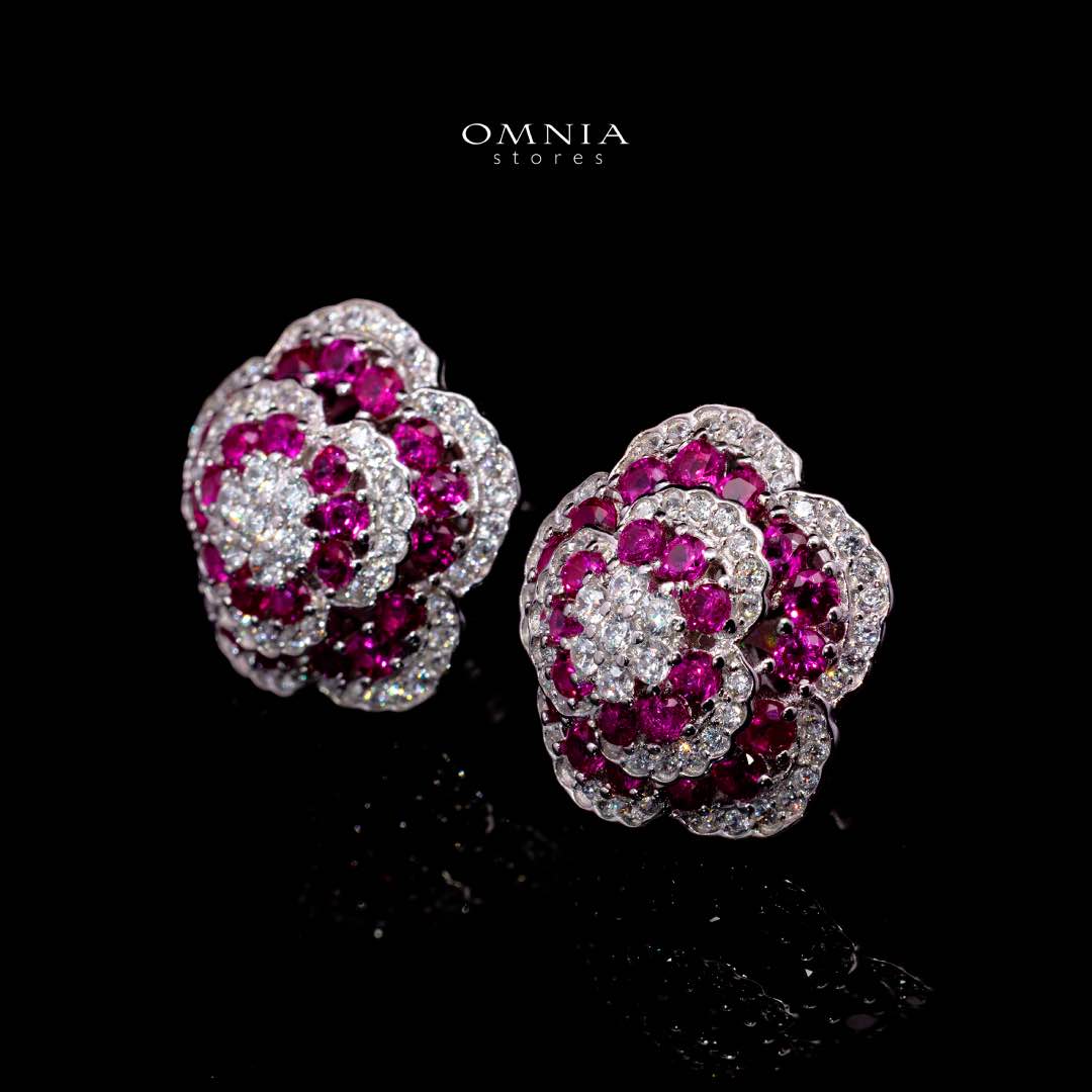Omnia Ghaida Rose Cluster Stud Earrings – 92.5 Sterling Silver | Simulated Diamonds | Elegant Silver Earrings for Women – Floral Sparkle & Hypoallergenic Beauty