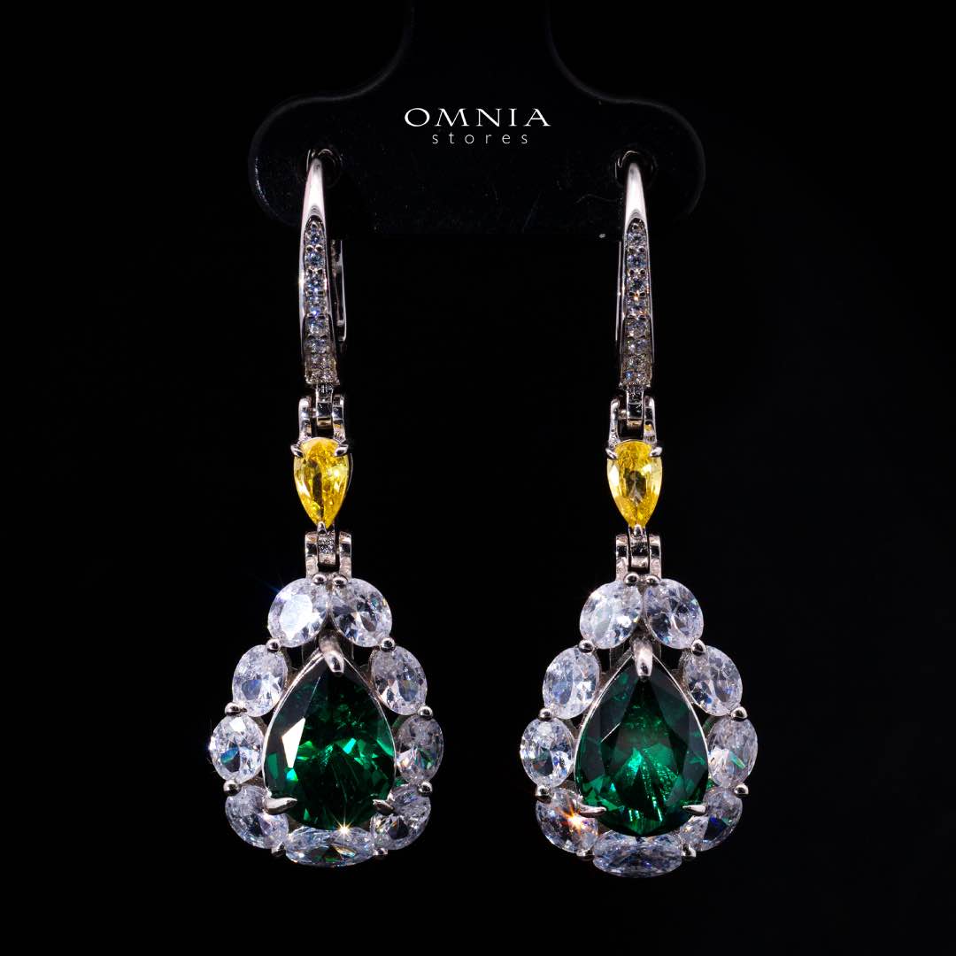 Omnia Amarah Green & Yellow Stone Drop Earrings in 925 Silver with High Quality Simulated Diamonds