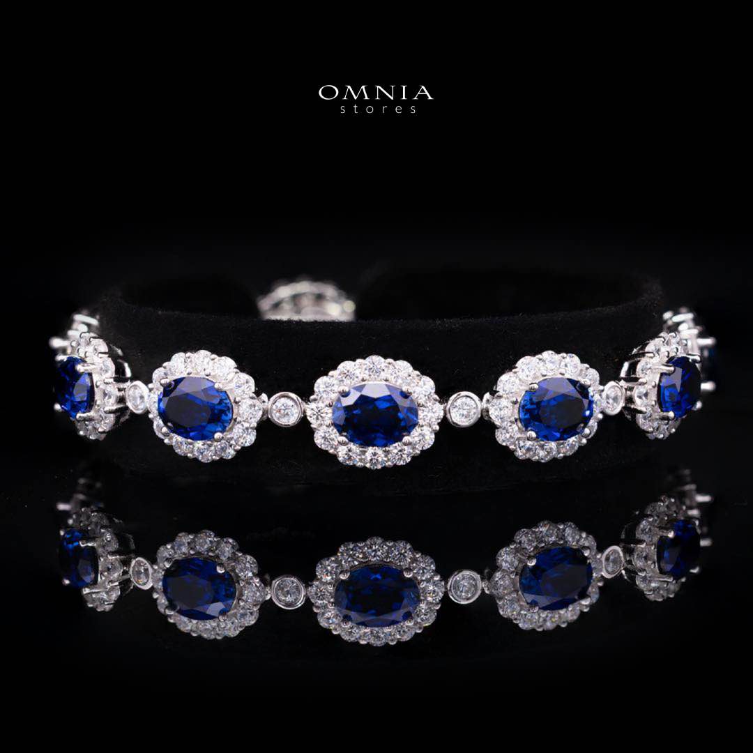 Mahasin Lab-Grown Sapphire Blue Stones With GRC Certified Bracelet in 925 Silver