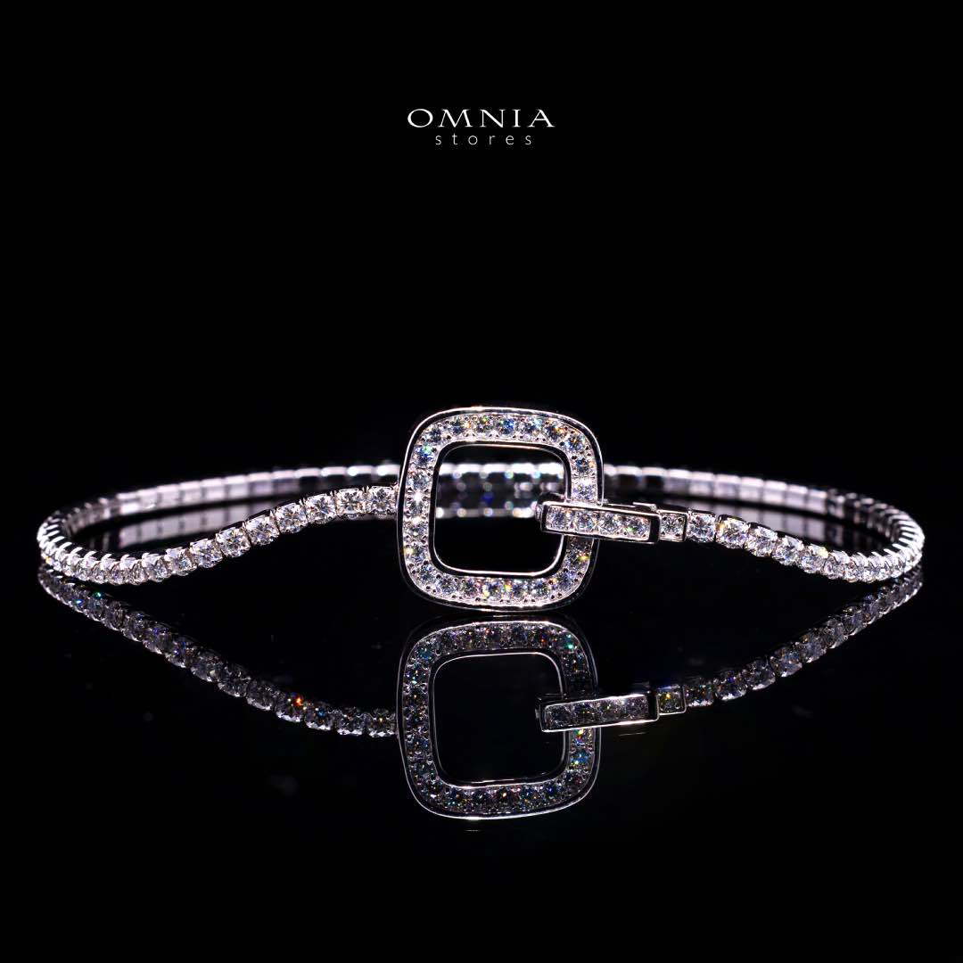 Omnia Emma White Square Silver Tennis Bracelet in 925 Silver with High-Quality Moissanite Stones