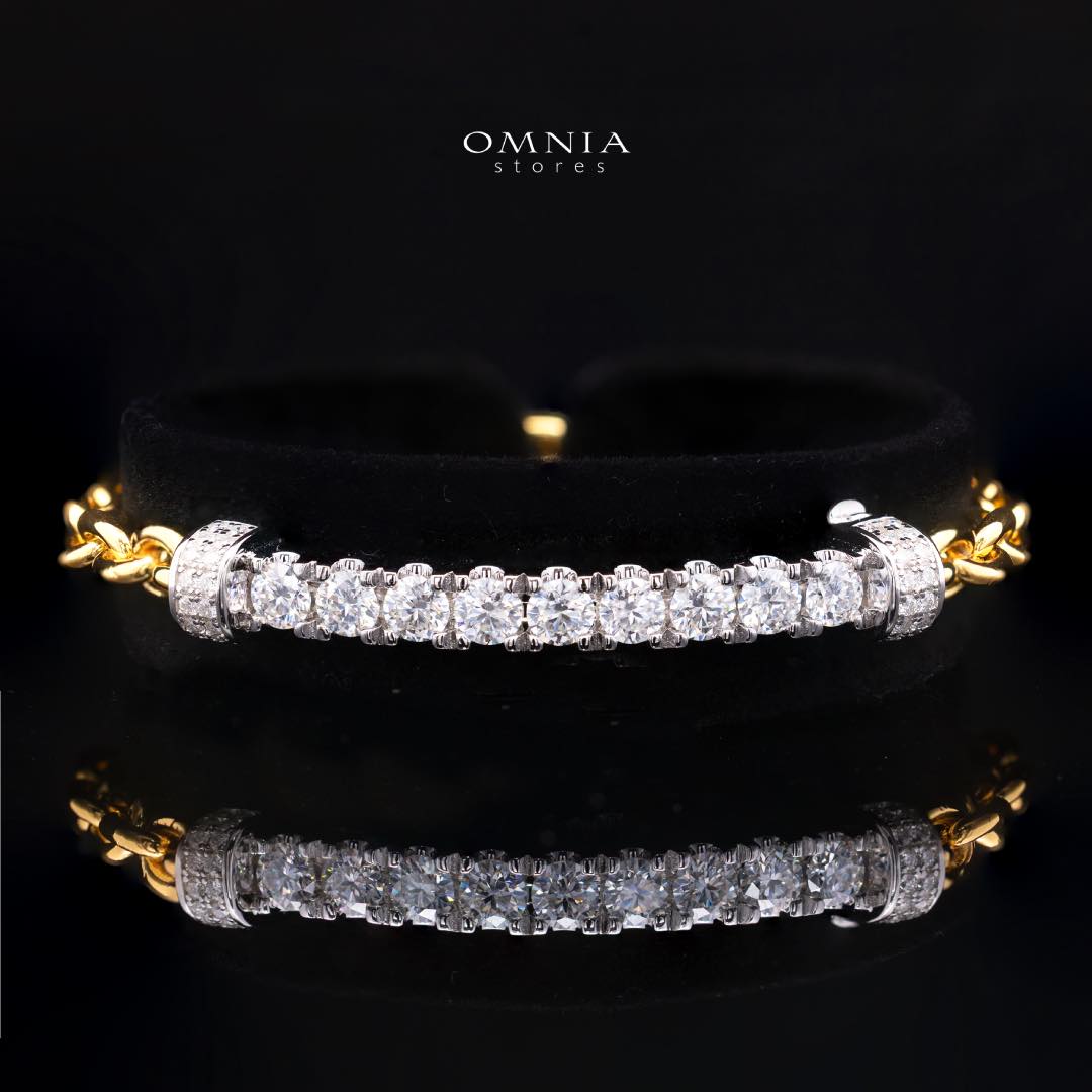 Wahaj Golden White Moissanite Stones With GRA Certified Bracelet in 925 Silver RD4mm