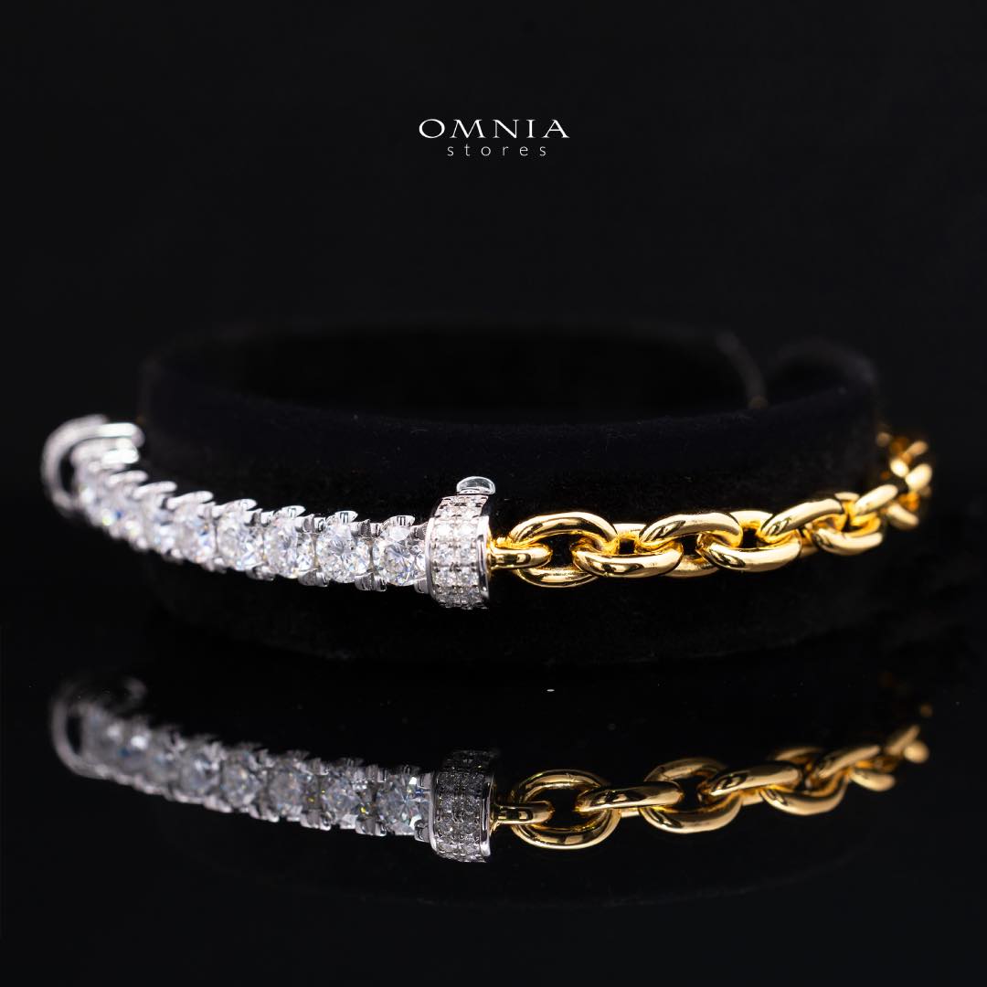 Wahaj Golden White Moissanite Stones With GRA Certified Bracelet in 925 Silver RD4mm