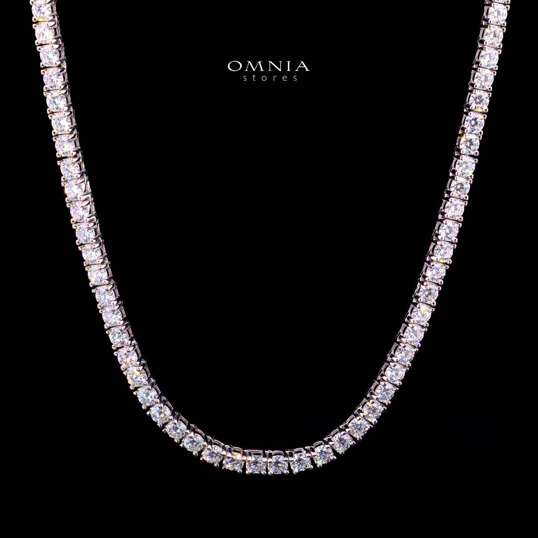 Vernita Moissanite with GRA Certificate - 3mm Round Cut, Rhodium-Plated 925 Sterling Silver Tennis Necklace