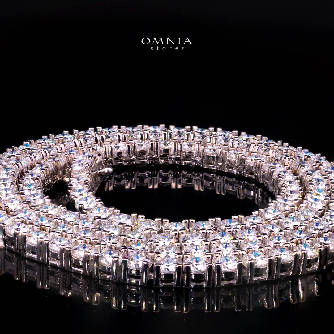 Vernita Moissanite with GRA Certificate - 3mm Round Cut, Rhodium-Plated 925 Sterling Silver Tennis Necklace