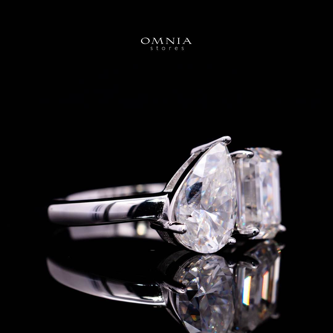 Ghaliah White Pear and Radiant Cut Ring GRA Certified in High Quality 925 Silver
