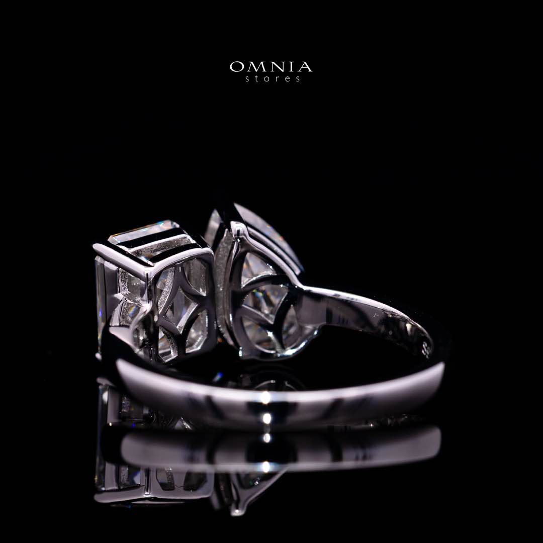 Ghaliah White Pear and Radiant Cut Ring GRA Certified in High Quality 925 Silver