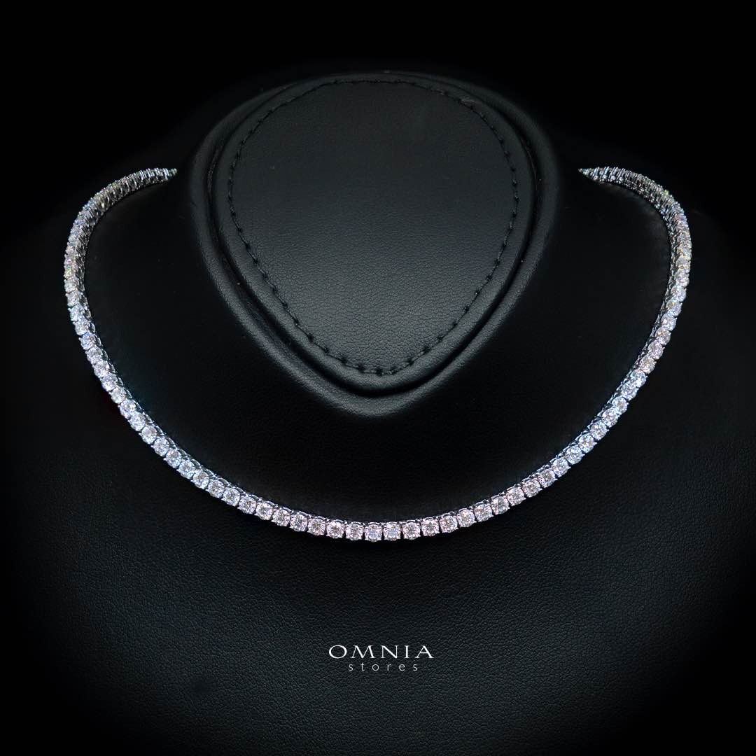 Shaikha White 3mm Tennis Necklace with GRA Certificate, High-Quality Premium Moissanite, and Rhodium Plating in 925 Sterling Silver