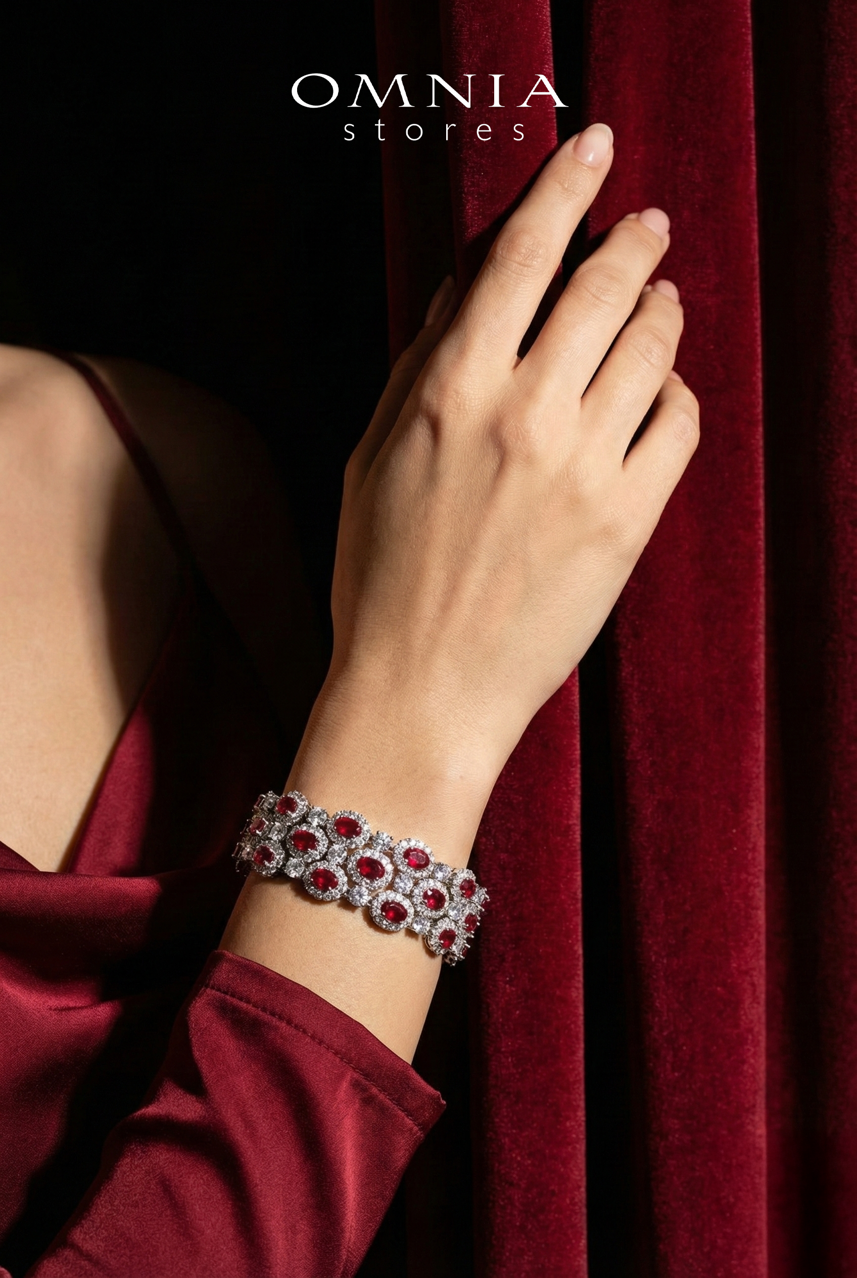 Omnia Viviana Red Bracelet Set in High Quality Zircon Stone in Tarnish Resistant Plating - OMNIASTORES UAE