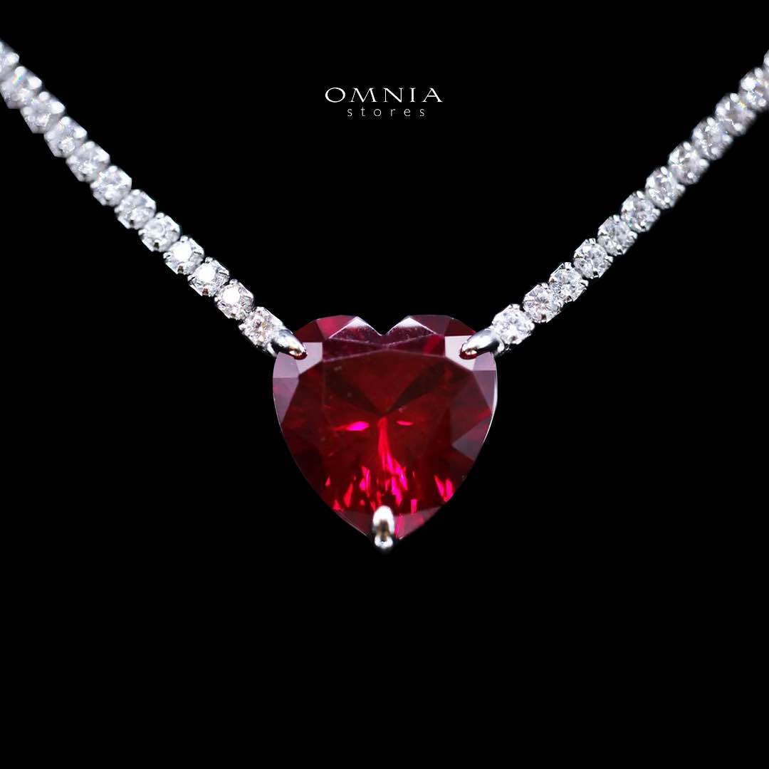 Heart Red Necklace 925 Silver In High Quality Simulated diamonds