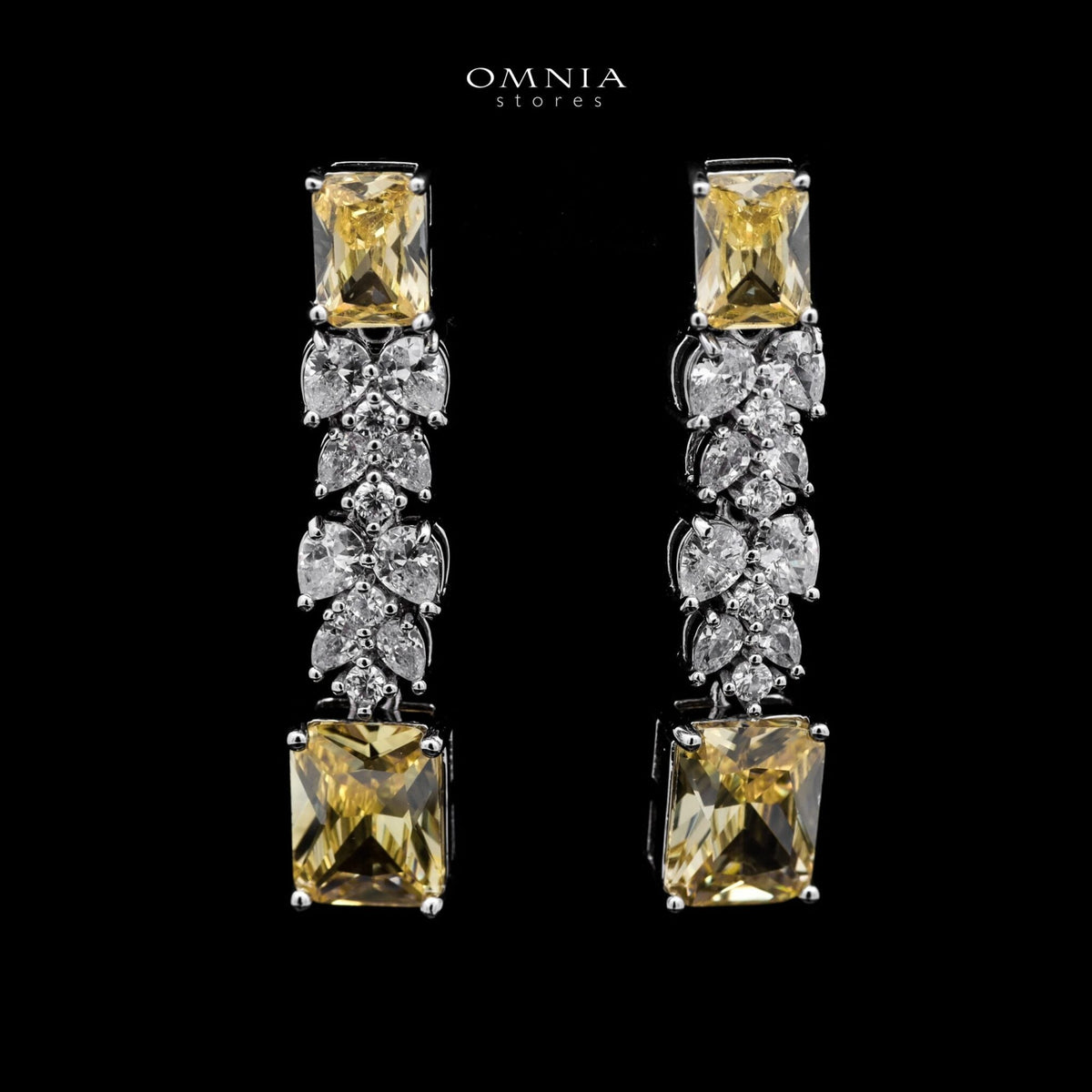 Omnia Amelia Yellow Bridal Full Set with Radiant and Pear-Cut High-Quality Simulated Diamonds in High-Quality Rhodium Plating - OMNIASTORES UAE