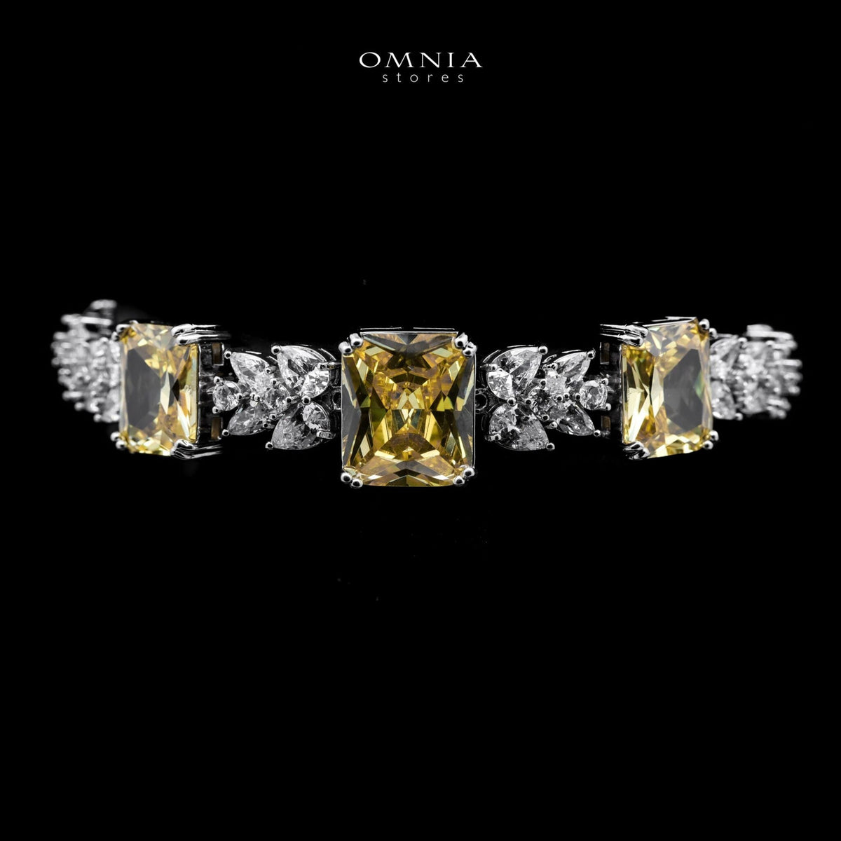 Omnia Amelia Yellow Bridal Full Set with Radiant and Pear-Cut High-Quality Simulated Diamonds in High-Quality Rhodium Plating - OMNIASTORES UAE
