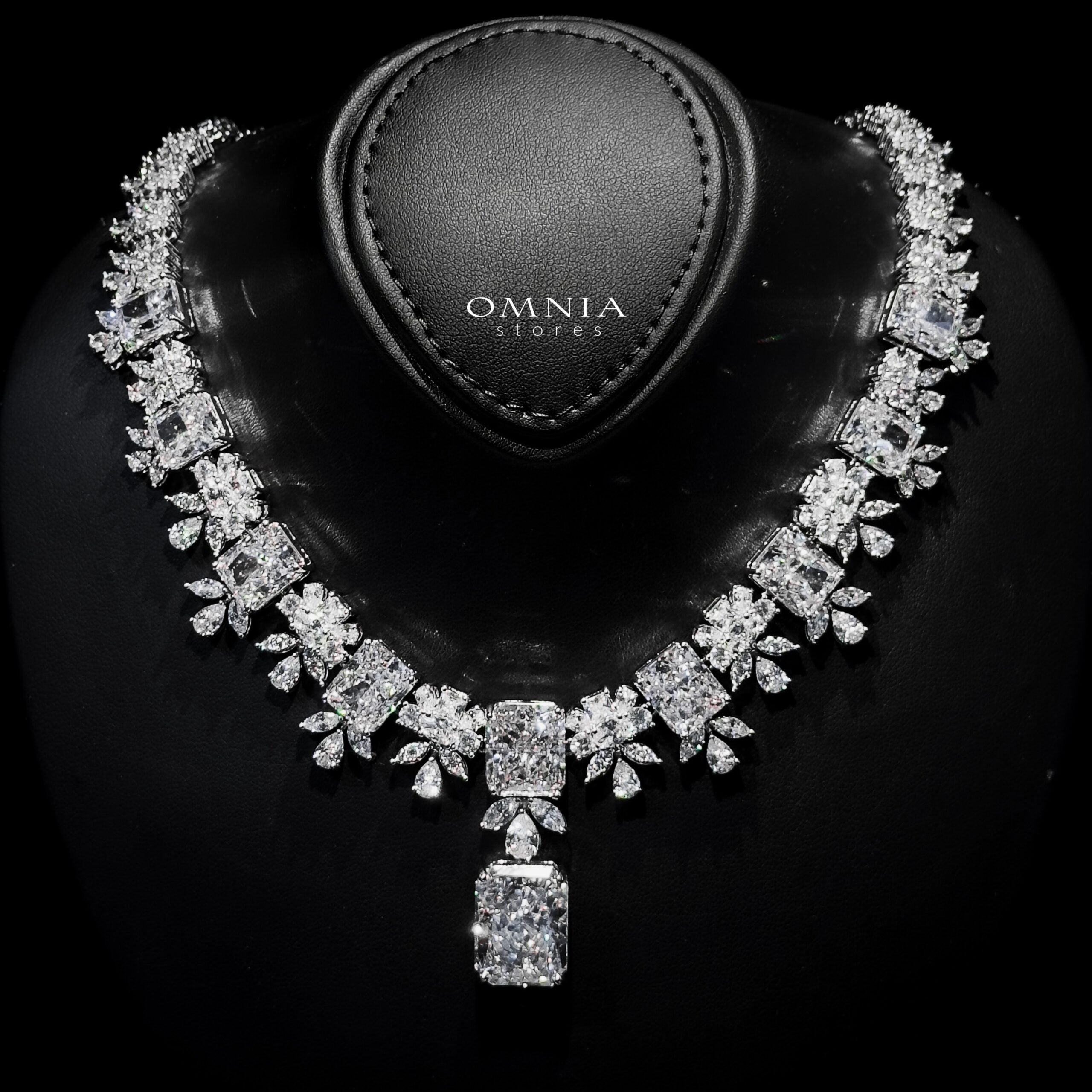 Omnia Charlene White Luxury Bridal Full Set with Radiant and Pear-Cut High-Quality Iced Cut Stones Rhodium Plated