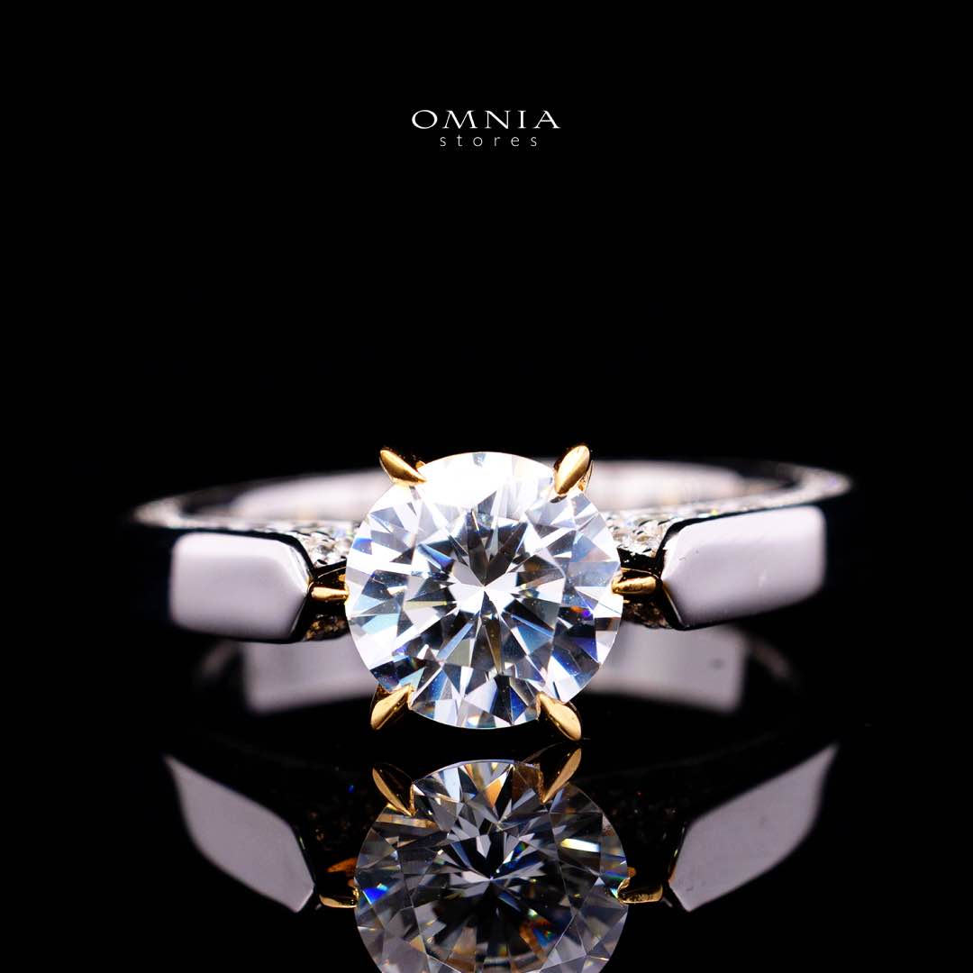 Omnia Mahnoor Gold With Silver Ring In 925 Silver High Quality Certified Lab Crafted Stones