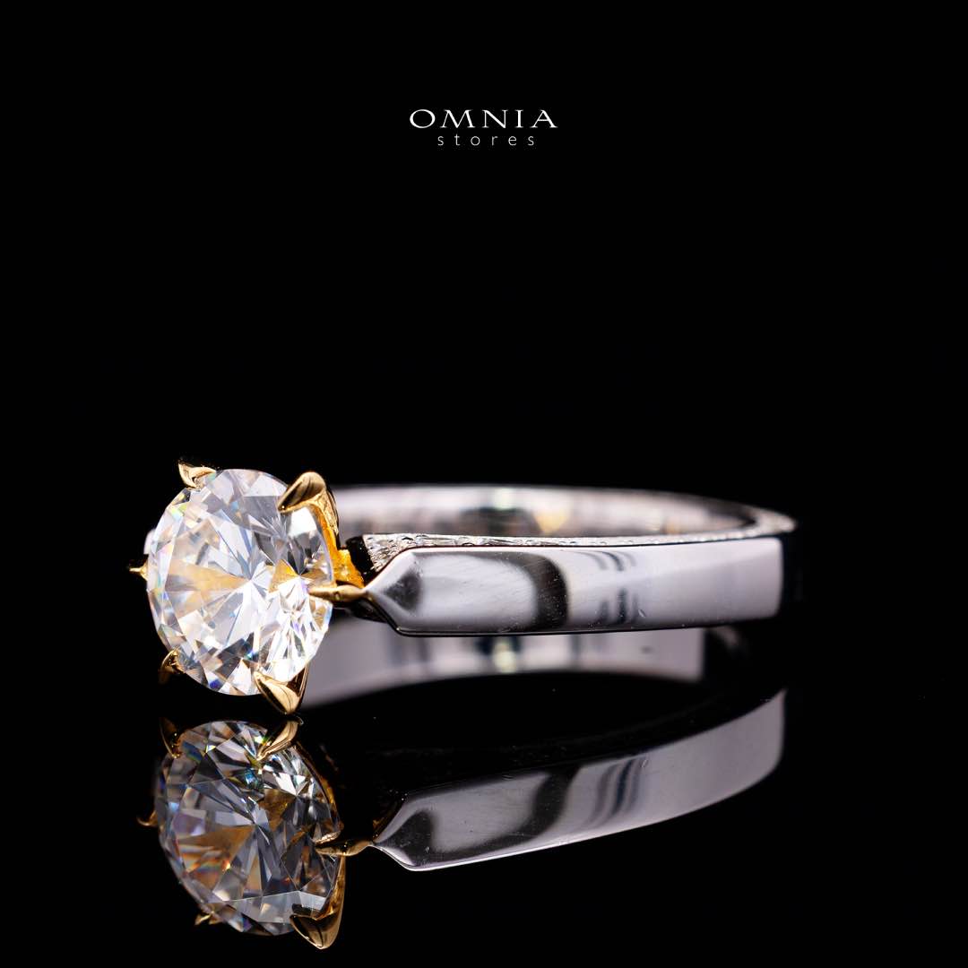 Omnia Mahnoor Gold With Silver Ring In 925 Silver High Quality Certified Lab Crafted Stones