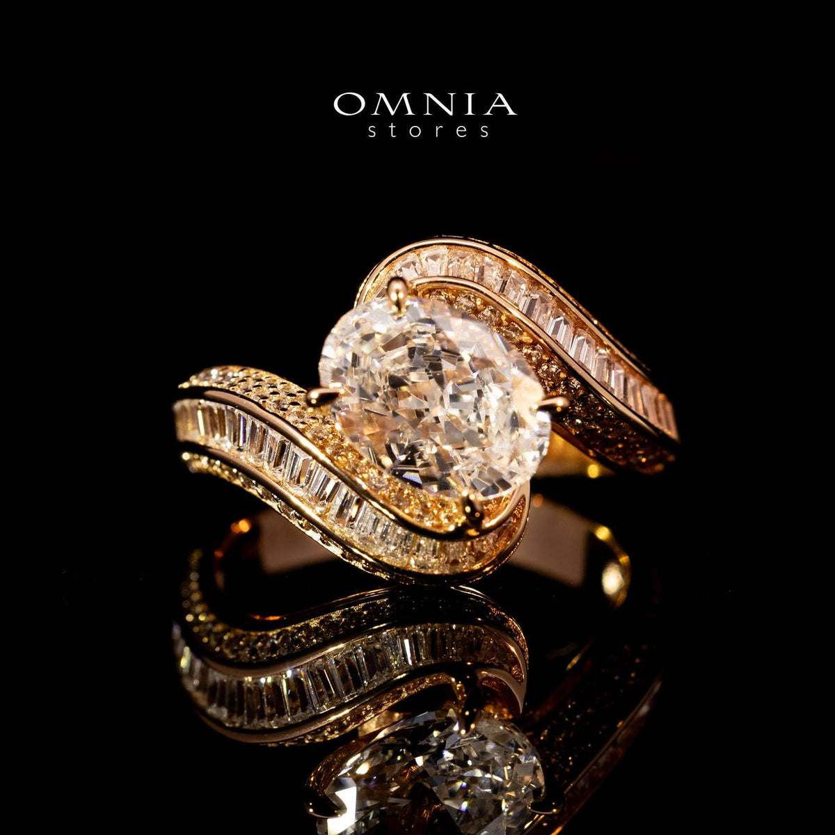 Omnia Rameen Rose Gold Twist Ring In 925 Silver High Quality Certified Lab Crafted Oval Cut Stones 3.5Ct