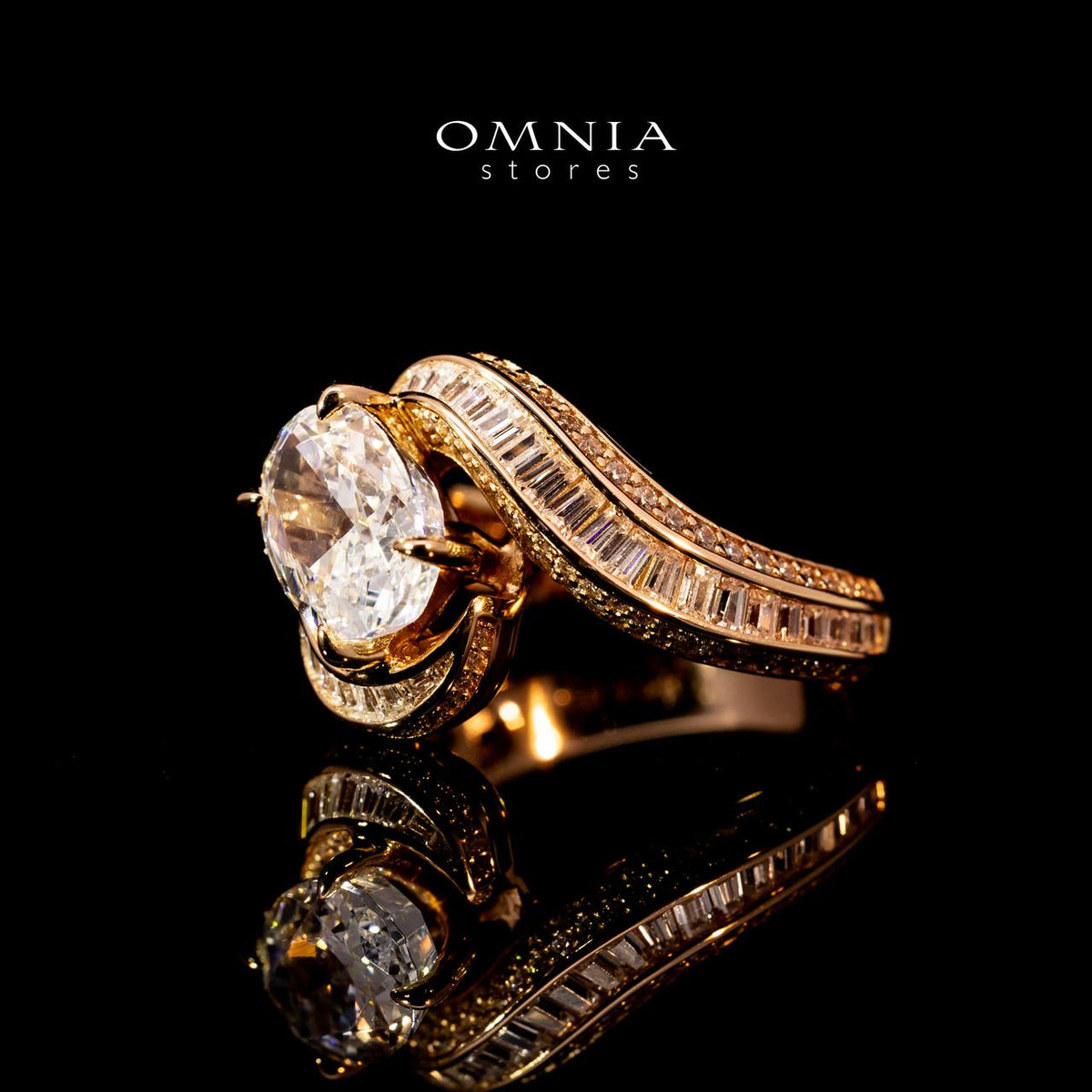 Omnia Rameen Rose Gold Twist Ring In 925 Silver High Quality Certified Lab Crafted Oval Cut Stones 3.5Ct