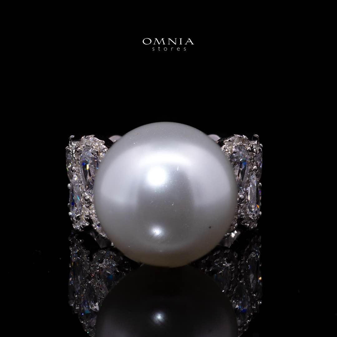 Omnia Salima Pearl White Silver Ring In 925 Silver High Quality Certified Lab Crafted Stones