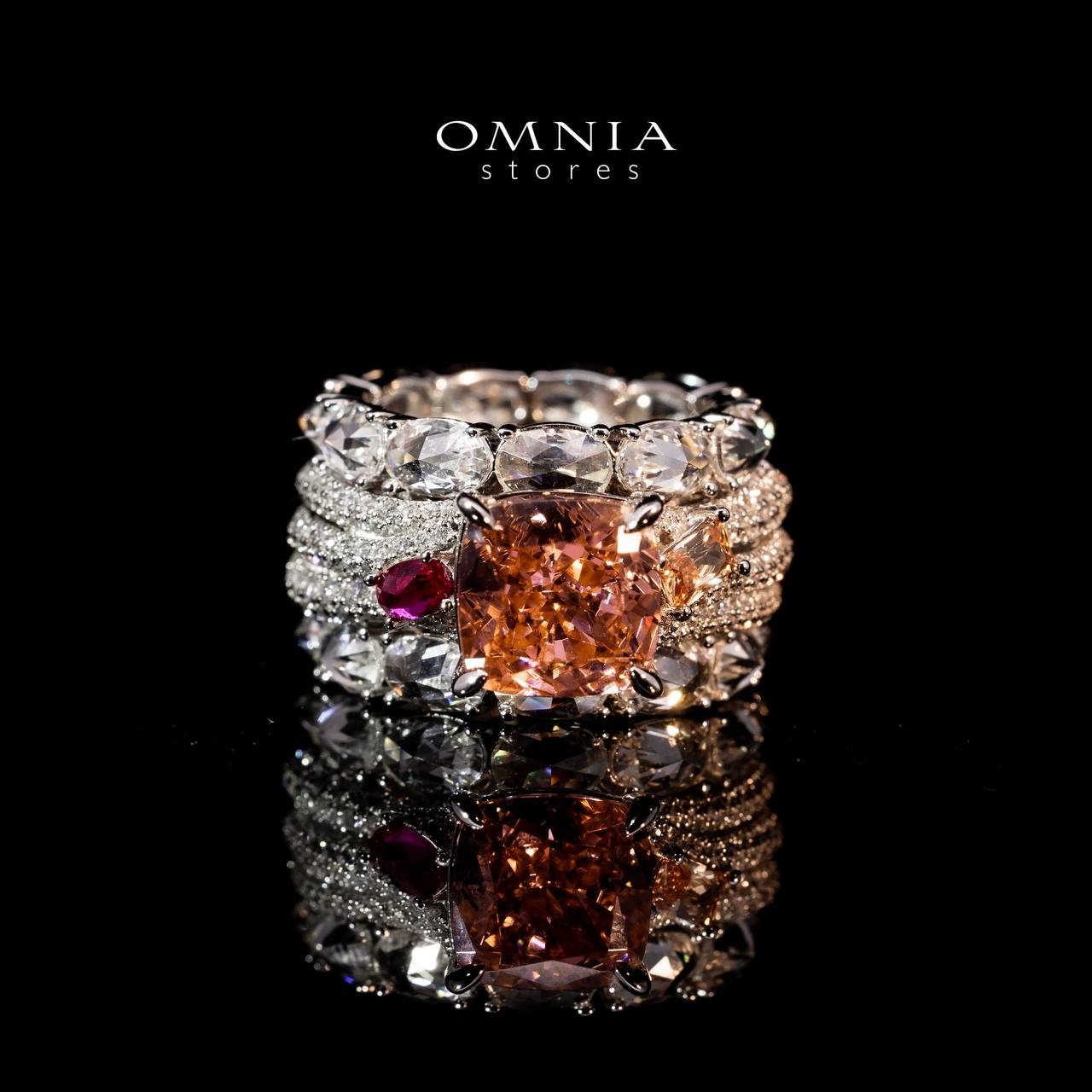 Omnia Kareman White Ring In 925 Silver High Quality Lab Crafted Stones