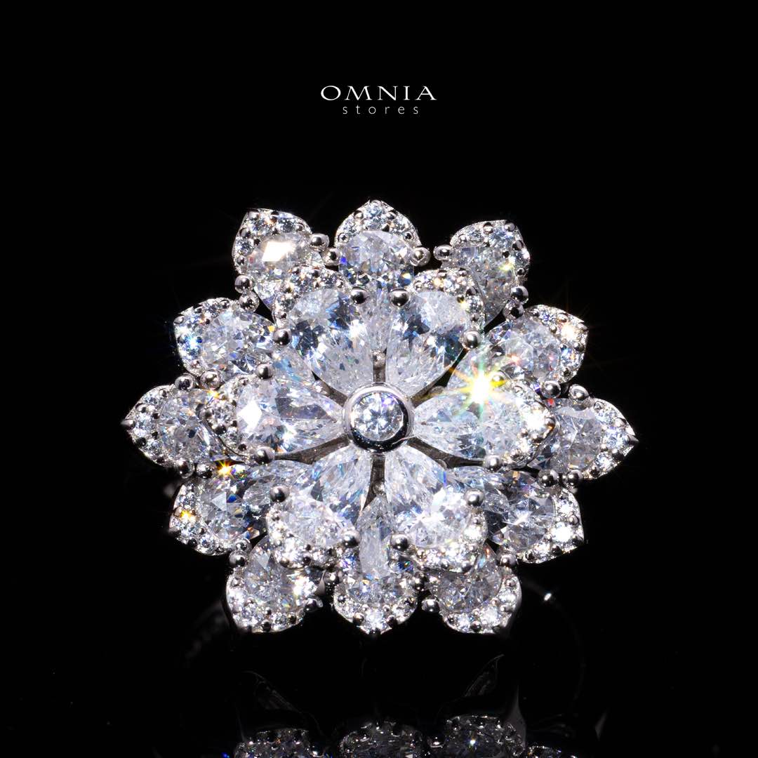 Omnia Damiyah White Floral Silver Ring in 925 Silver with High Quality Simulated Diamonds