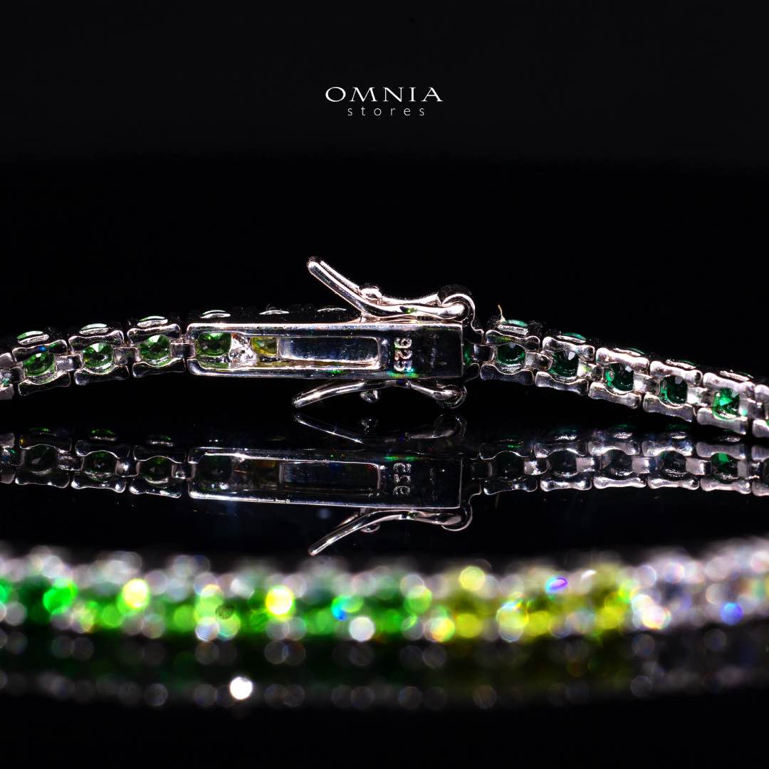 Omnia Tasneem Green 3mm Tennis Bracelet in 92.5 Silver High Quality Simulated diamonds
