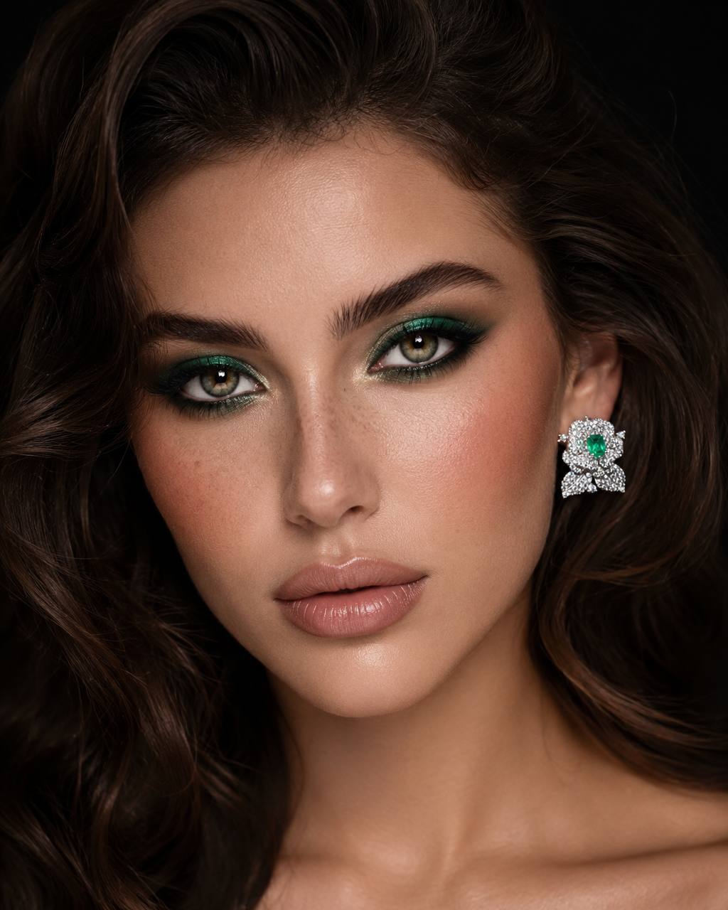 Omnia Laina White and Green Clip Earrings With High Quality Simulated Diamonds in 925 Silver