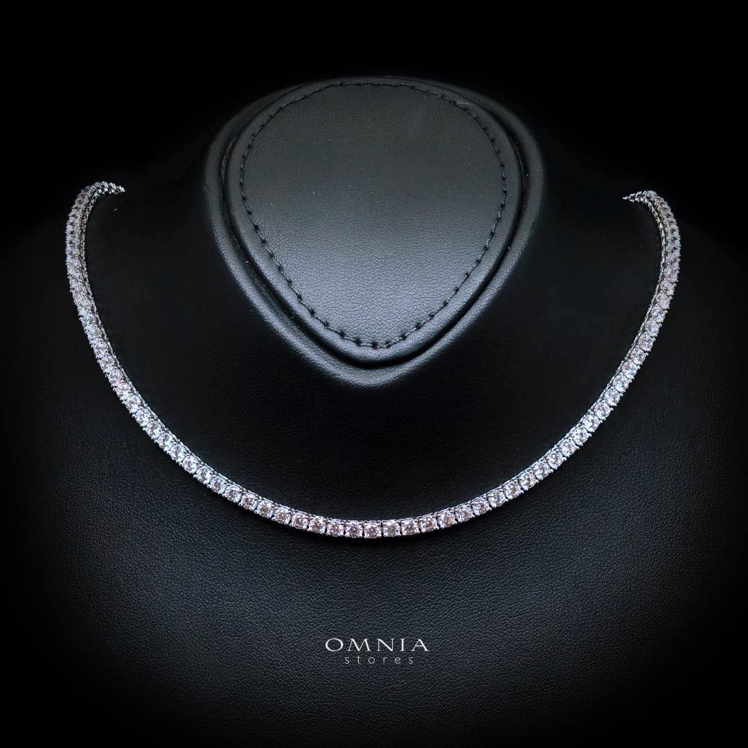 Omnia Shams 3mm Tennis Necklace in 925 Silver High Quality Simulated diamonds