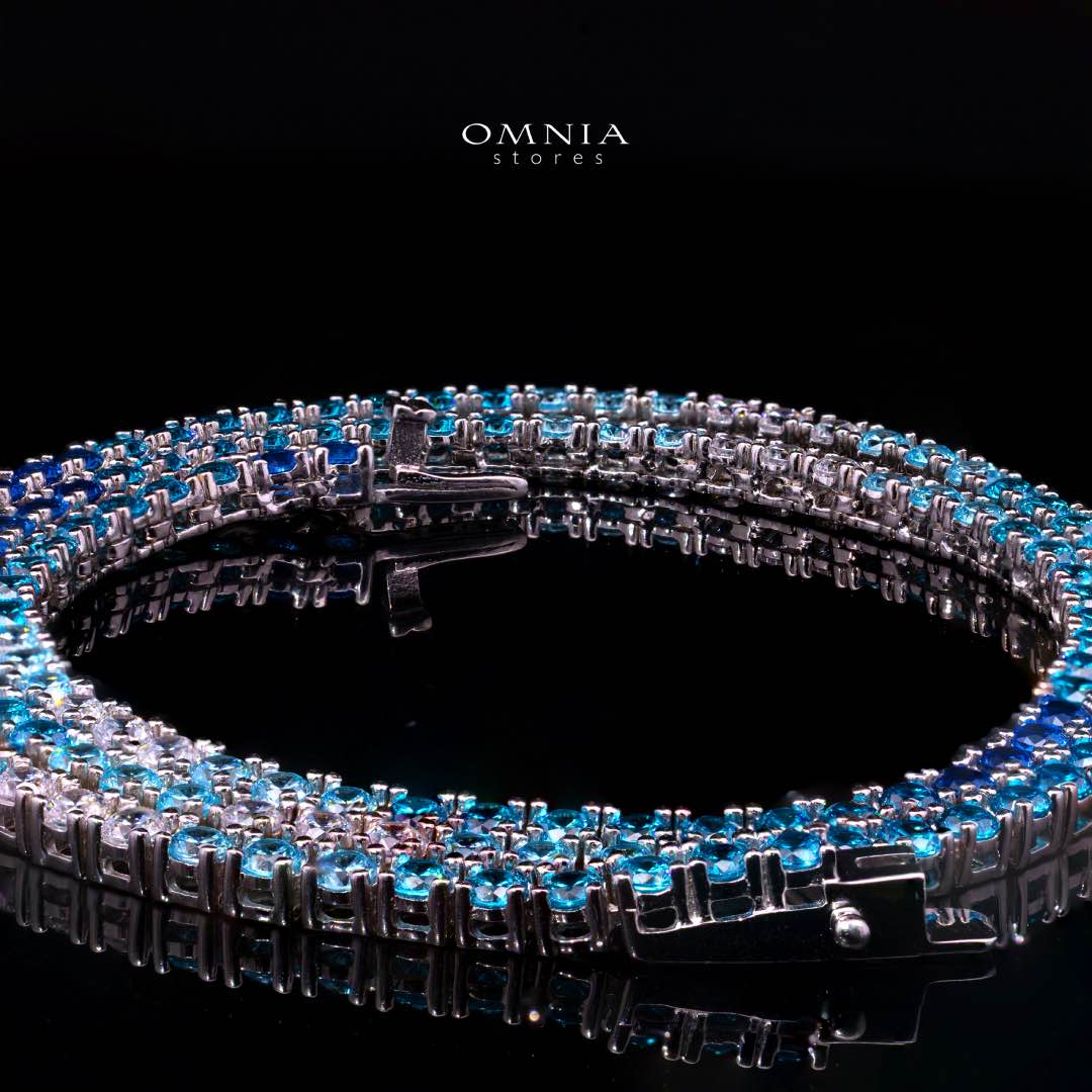 Omnia Saleen Blue Tennis Necklace 3mm 42cm in 92.5 Silver with High Quality Simulated Diamonds