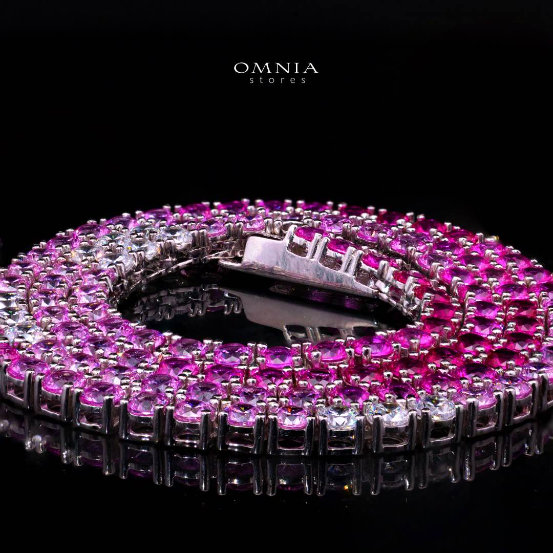 Omnia Saleen Pink 3mm Tennis Necklace 42cm in 925 Silver High Quality Simulated diamonds