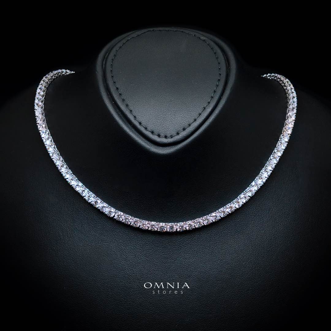 Omnia Shahera 4mm Tennis Necklace in 925 Silver High Quality Simulated diamonds