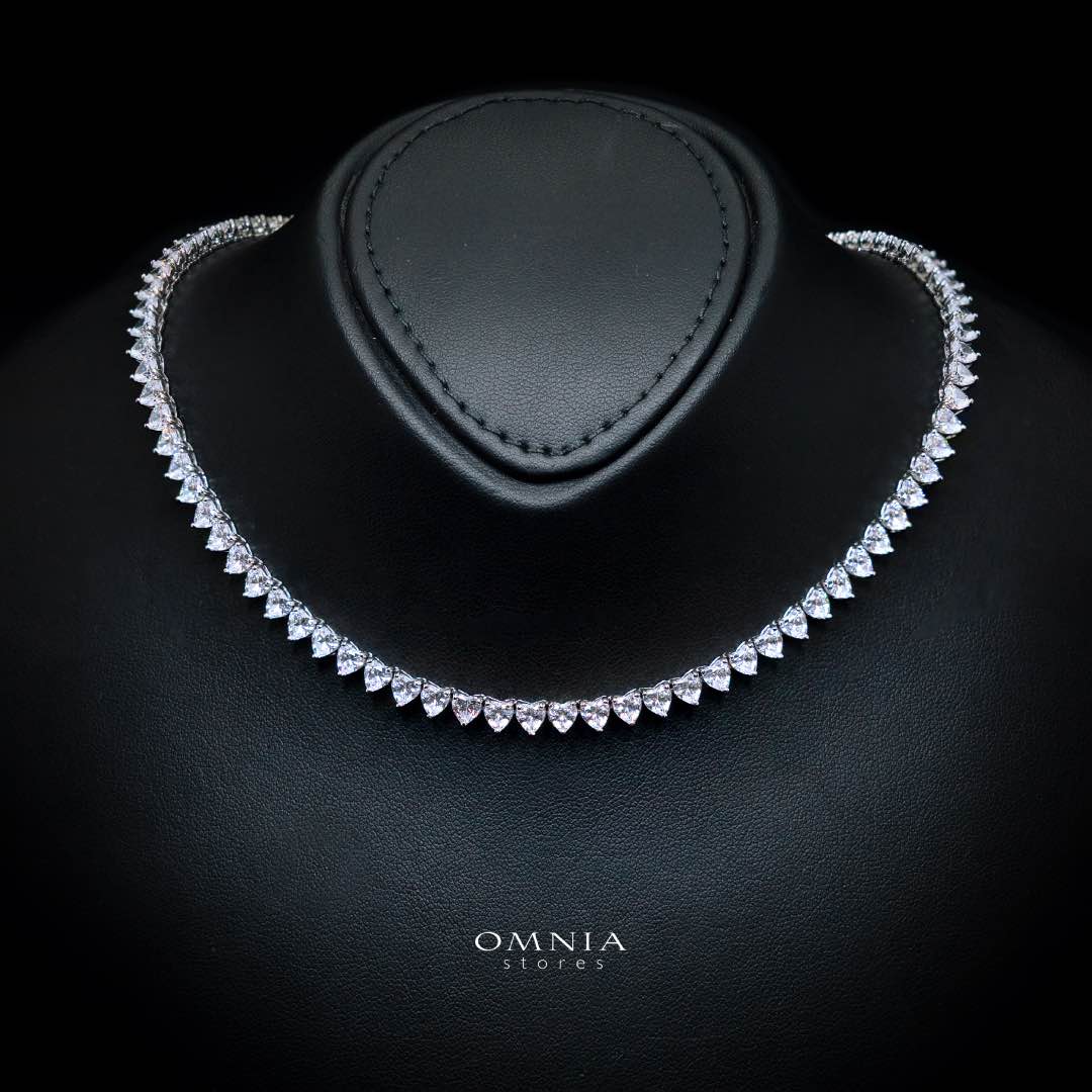 Agna Heart 4.0mm White Simulated Diamonds Tennis Necklace in 925 Silver