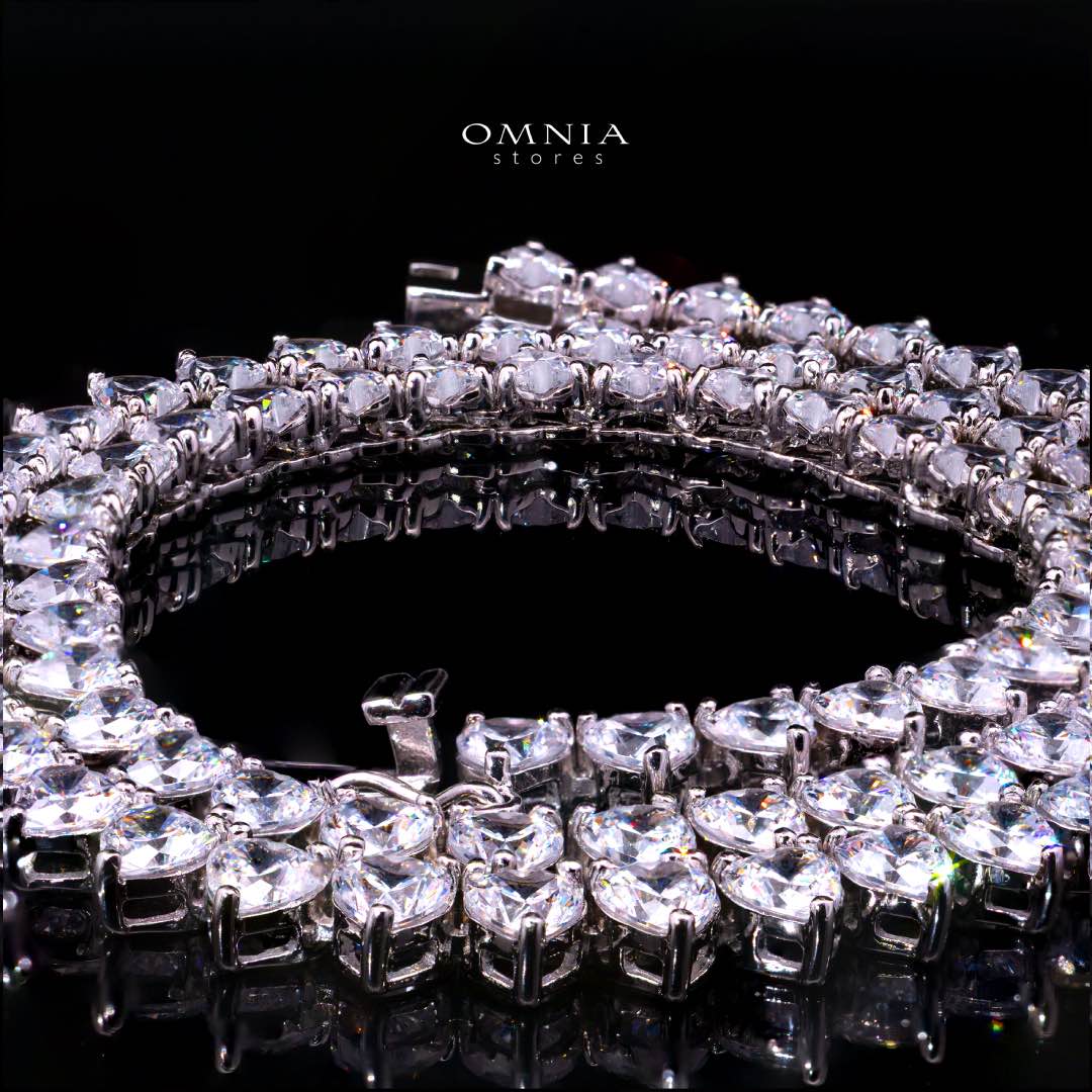 Agna Heart 4.0mm White Simulated Diamonds Tennis Necklace in 925 Silver
