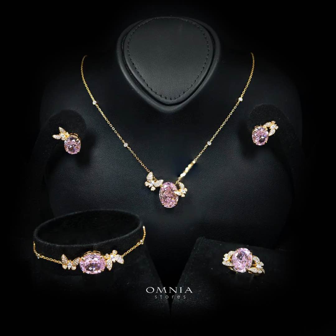 Omnia Maysun Pink Gold Plated Full Set In 925 Silver High Quality Simulated Diamonds