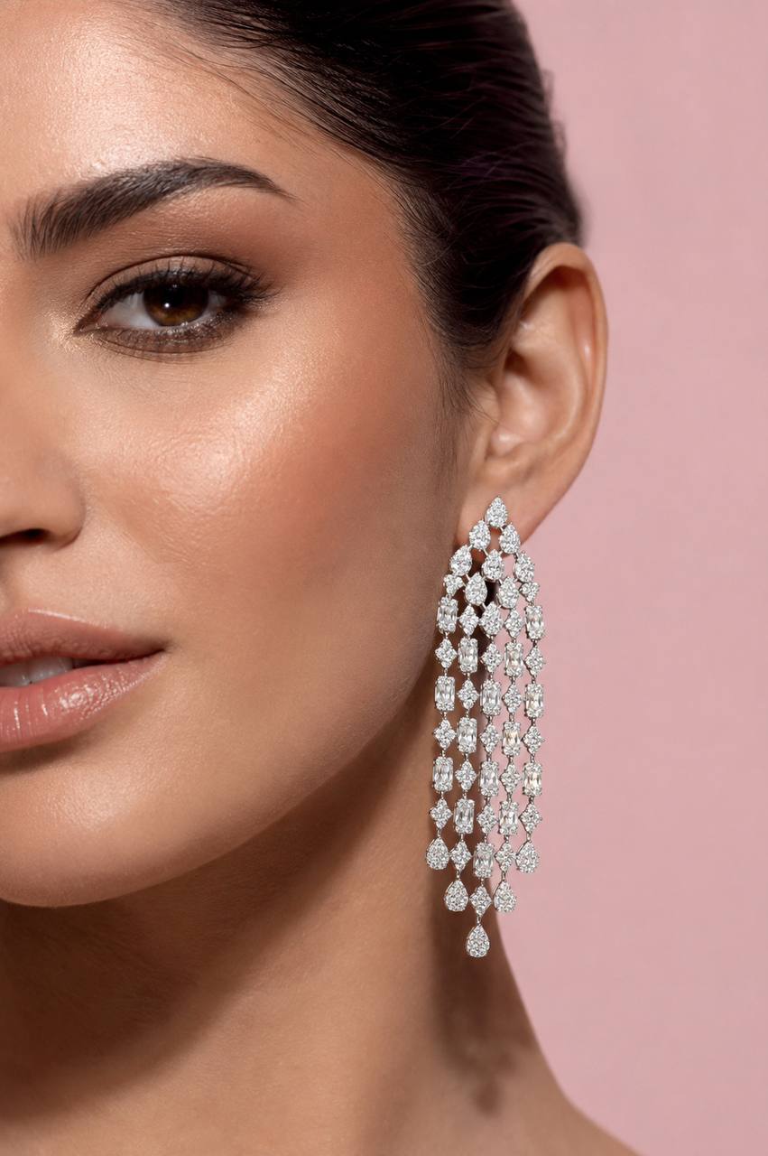Melany White Drop Earrings in 925 Silver With High Quality Simulated Diamonds