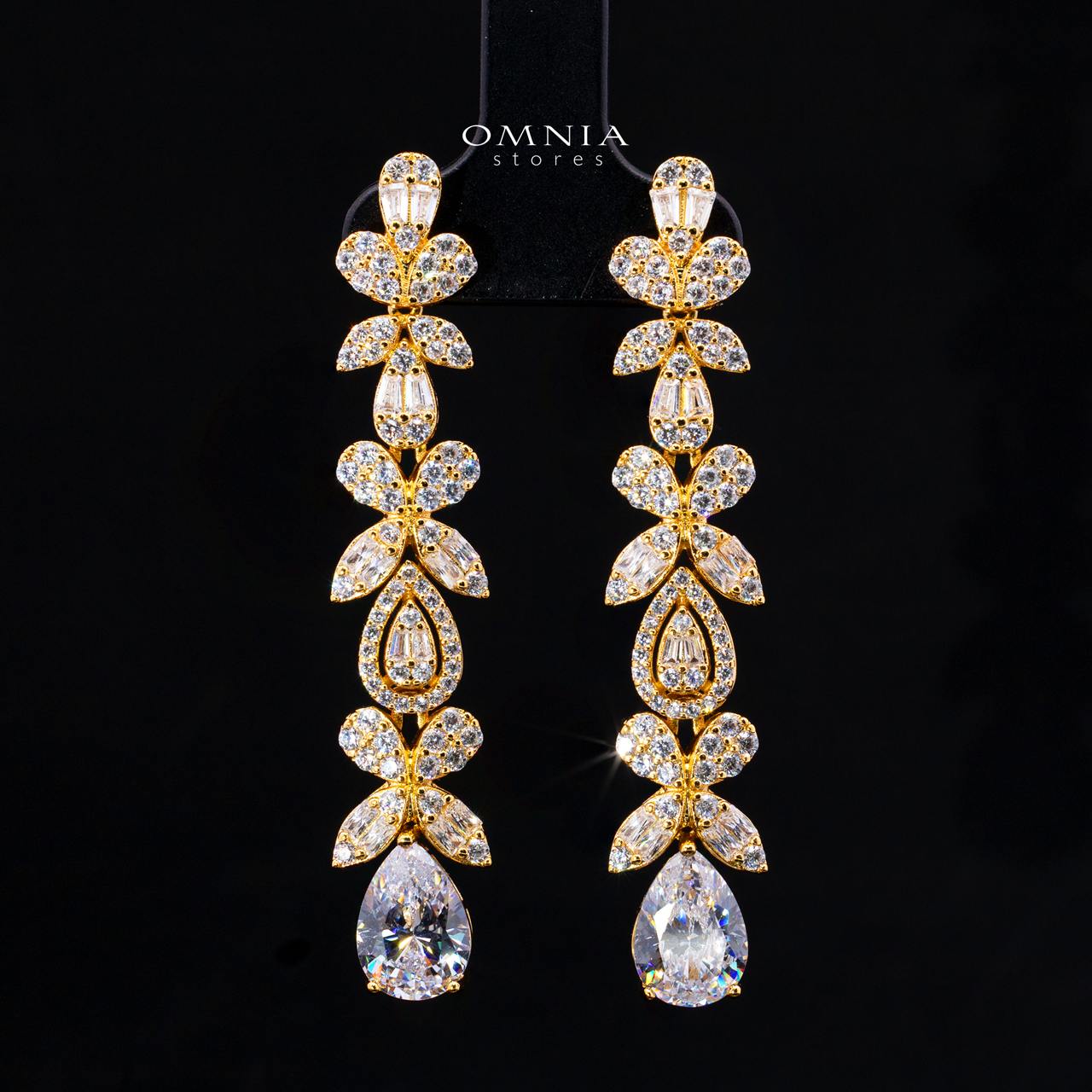 Omnia Yaza Bridal Gold Long chain Set High Quality Zircon Stone In Rhodium Plated