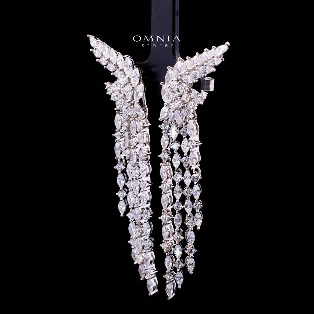 Omnia Aurora Winged Cascade Earrings in 925 Silver with Marquise and Baguette-Cut High-Quality Simulated Diamonds