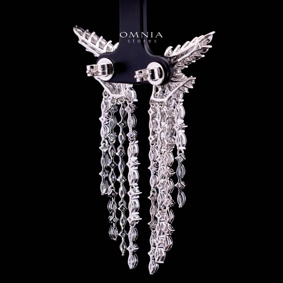 Omnia Aurora Winged Cascade Earrings in 925 Silver with Marquise and Baguette-Cut High-Quality Simulated Diamonds
