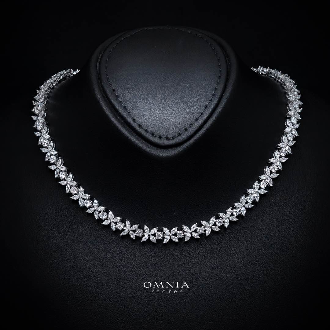 Omnia Lamara Floral-Inspired Tennis Set in 925 Silver with High Quality Iced Cut Stones