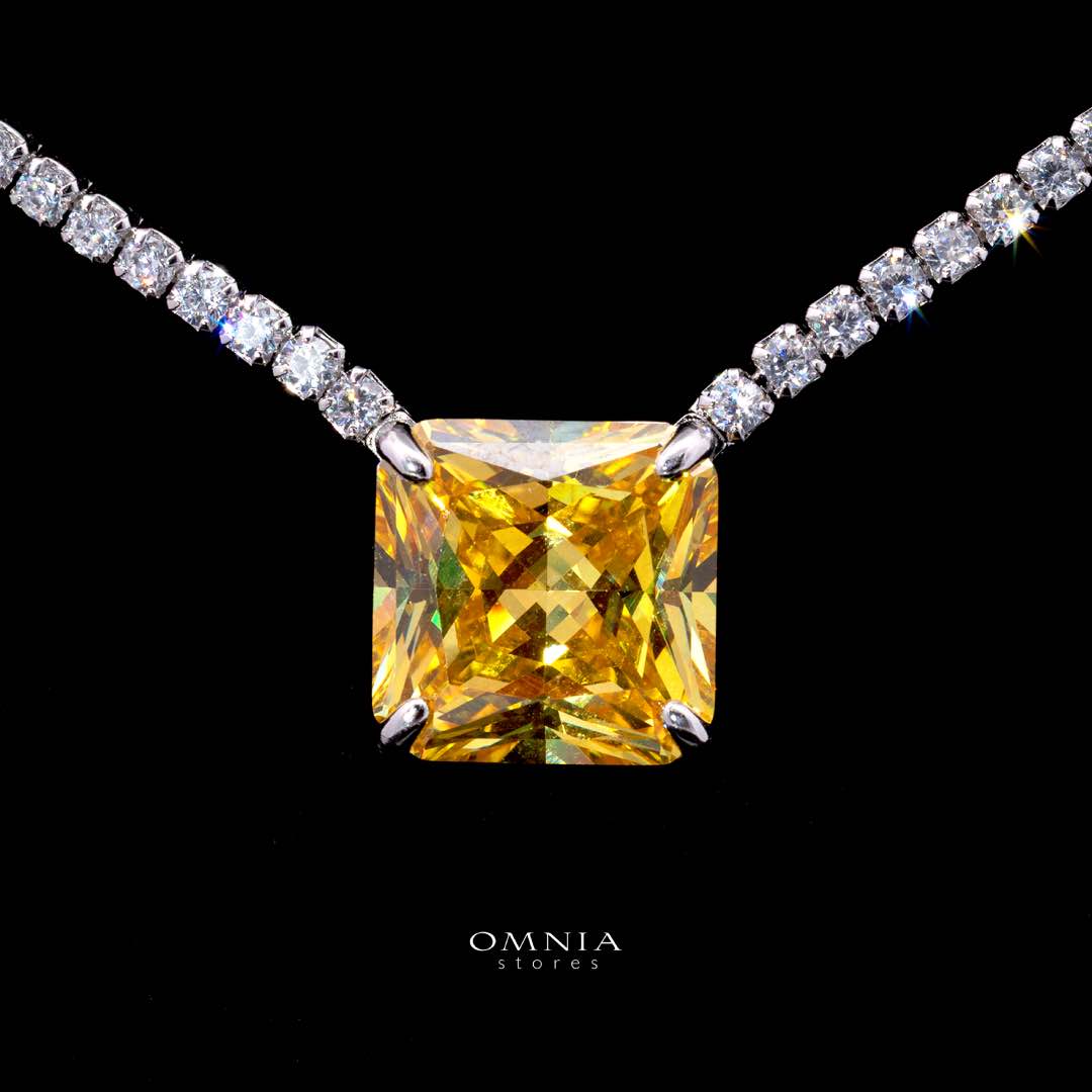 Omnia Bettina Yellow Necklace 925 Silver in High Quality Simulated Diamonds