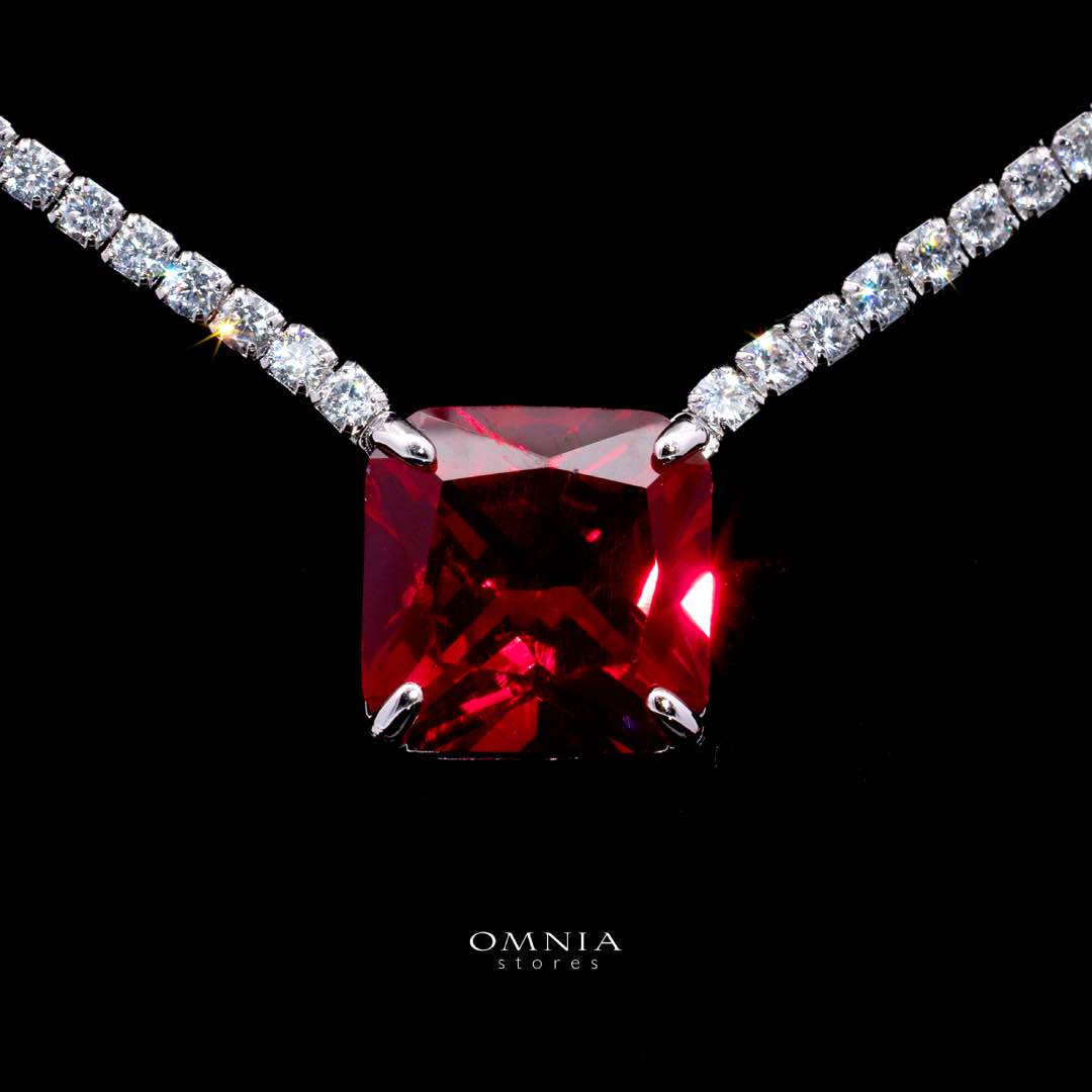 Omnia Bettina Red Necklace 92.5 Silver High Quality Simulated Diamonds