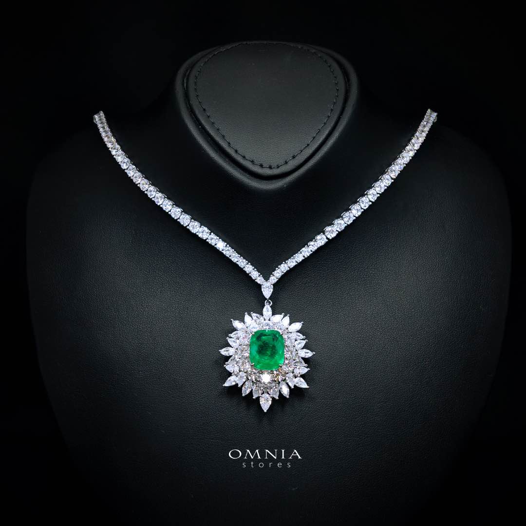 Omnia Thalia Green Necklace in 92.5 Silver High Quality Simulated diamonds
