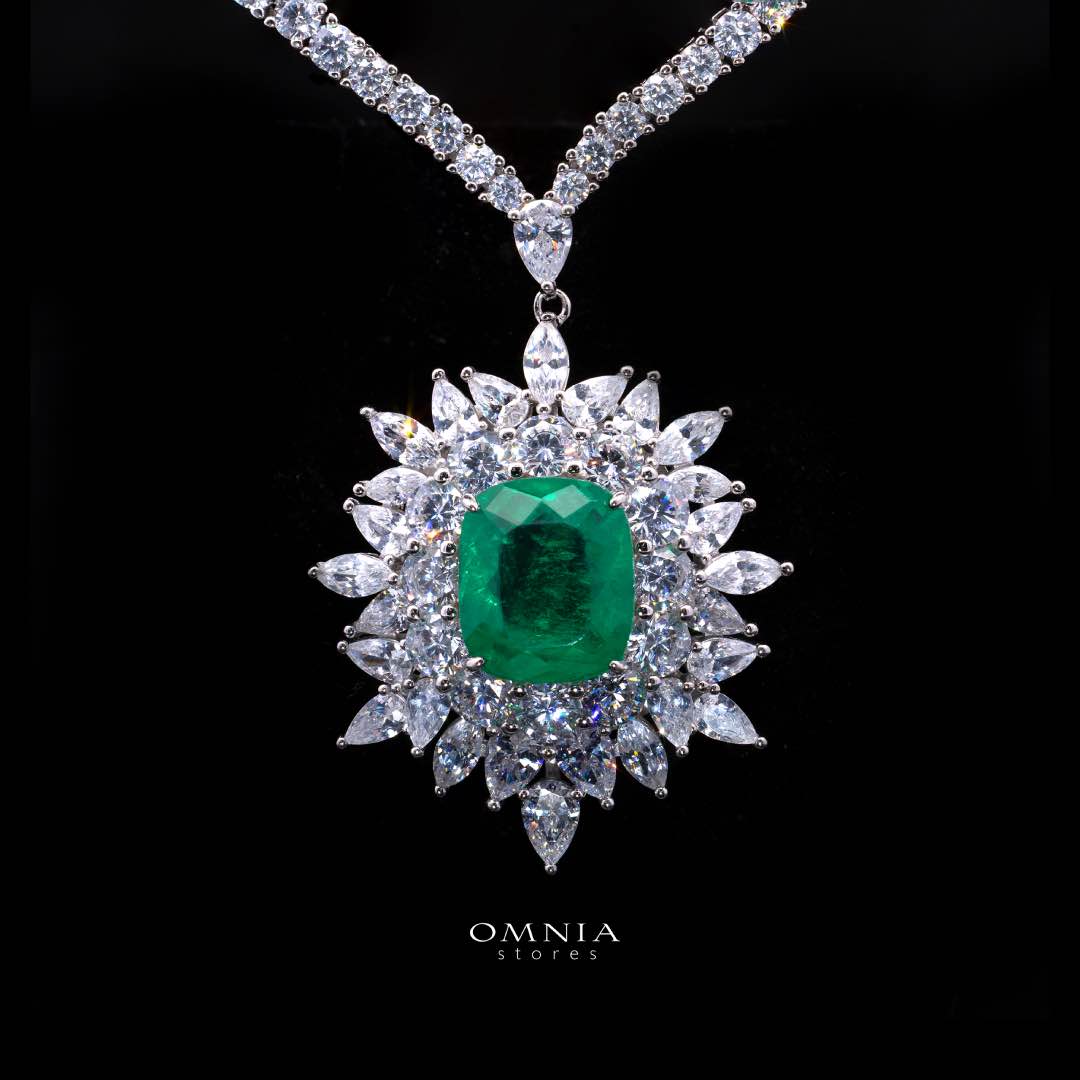 Omnia Thalia Green Necklace in 92.5 Silver High Quality Simulated diamonds