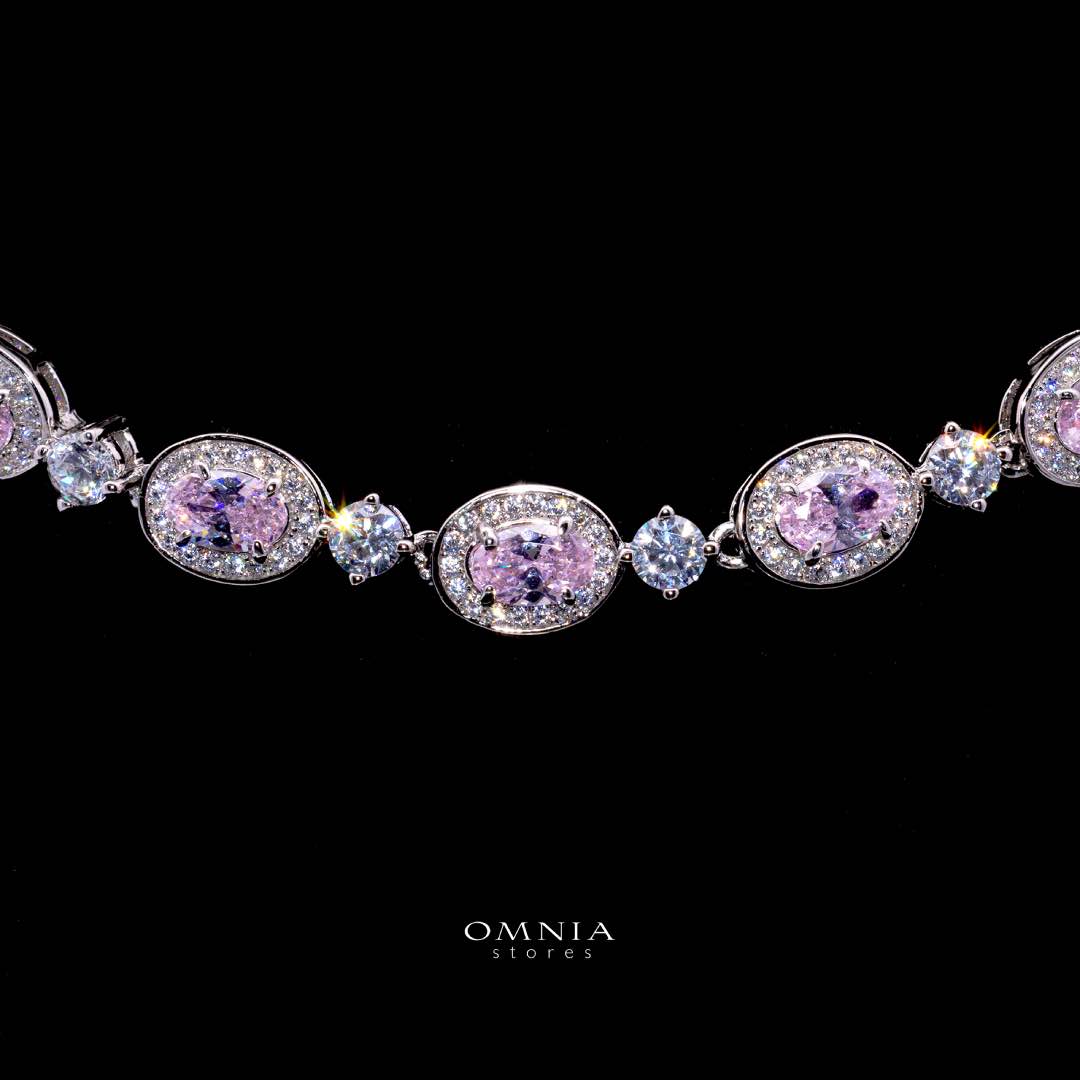 Omnia Asiya Pink Necklace 92.5 Silver In High Quality Simulated diamonds