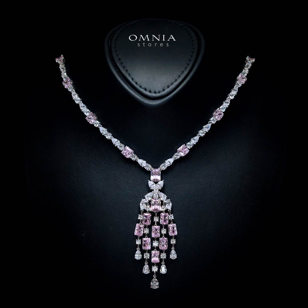 Omnia Israa Pink Necklace In 92.5 Silver High Quality Simulated diamonds