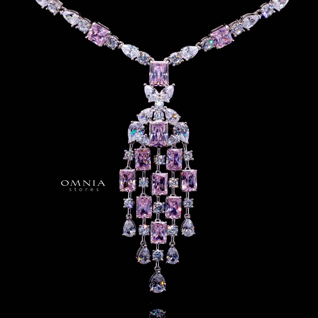 Omnia Israa Pink Necklace In 92.5 Silver High Quality Simulated diamonds